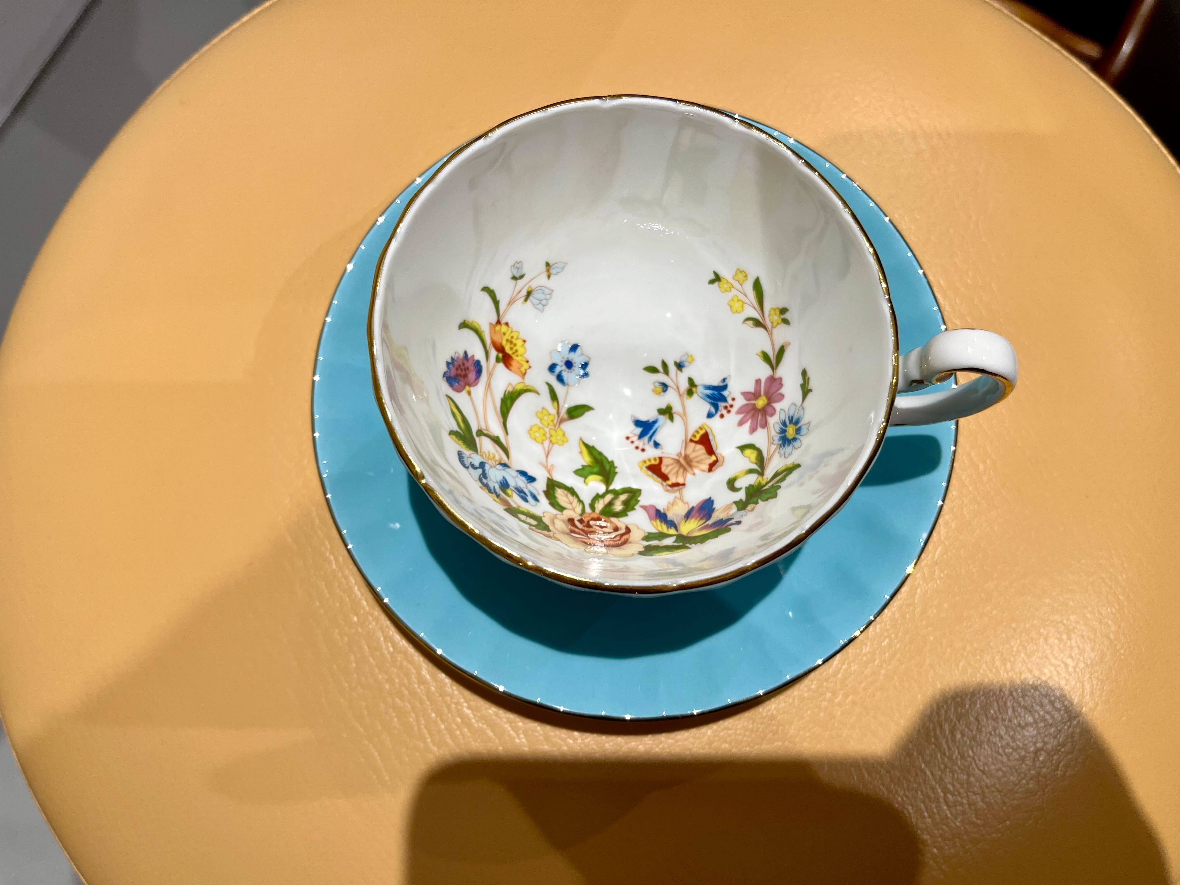 GMIK146OB○AYNSLEY / エインズレイ カップ&ソーサー 水色 Made in England Fine Bone China 花柄 ティーカップ