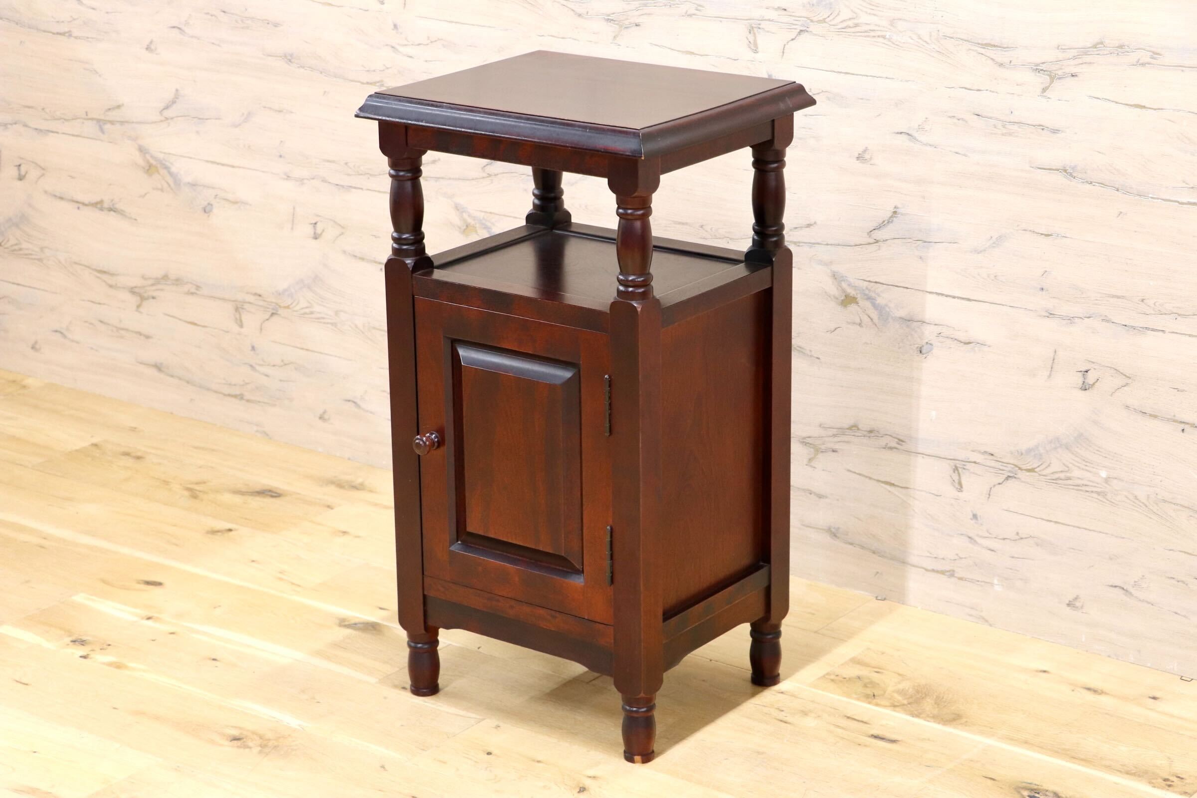 GMIK956○民芸家具 電話台 FAX台 花台 サイドチェスト 木製 天然木 アンティーク調 レトロ 飾り台 棚 収納