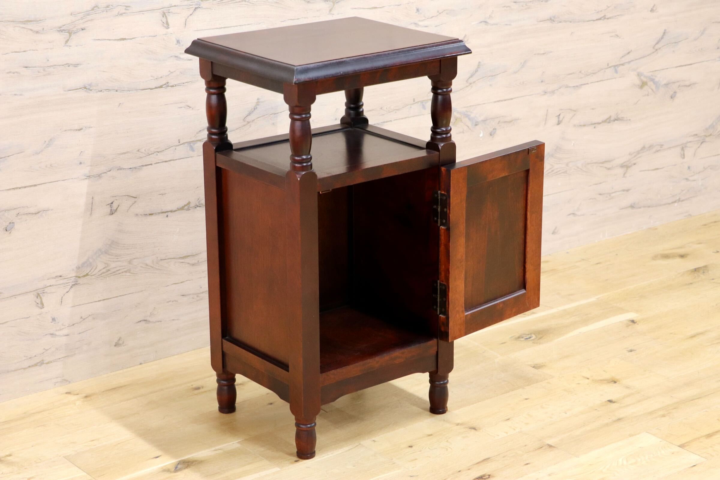 GMIK956○民芸家具 電話台 FAX台 花台 サイドチェスト 木製 天然木 アンティーク調 レトロ 飾り台 棚 収納