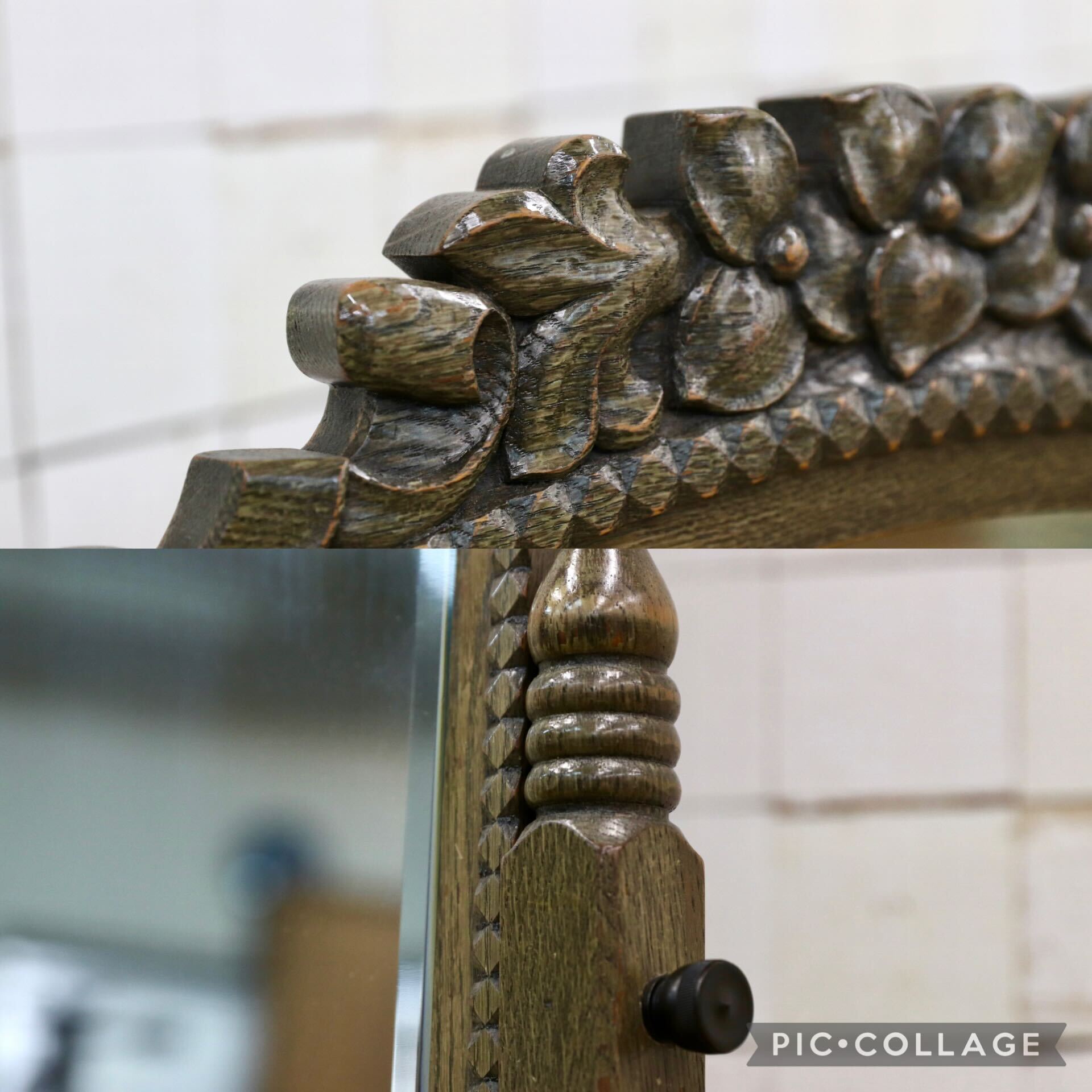 GMHH406○神戸家具 アンティーク スタンドミラー 姿見 全身鏡 ミラー 鏡 オーク材 ヴィンテージ クラシック 民芸家具 検)永田良介商店
