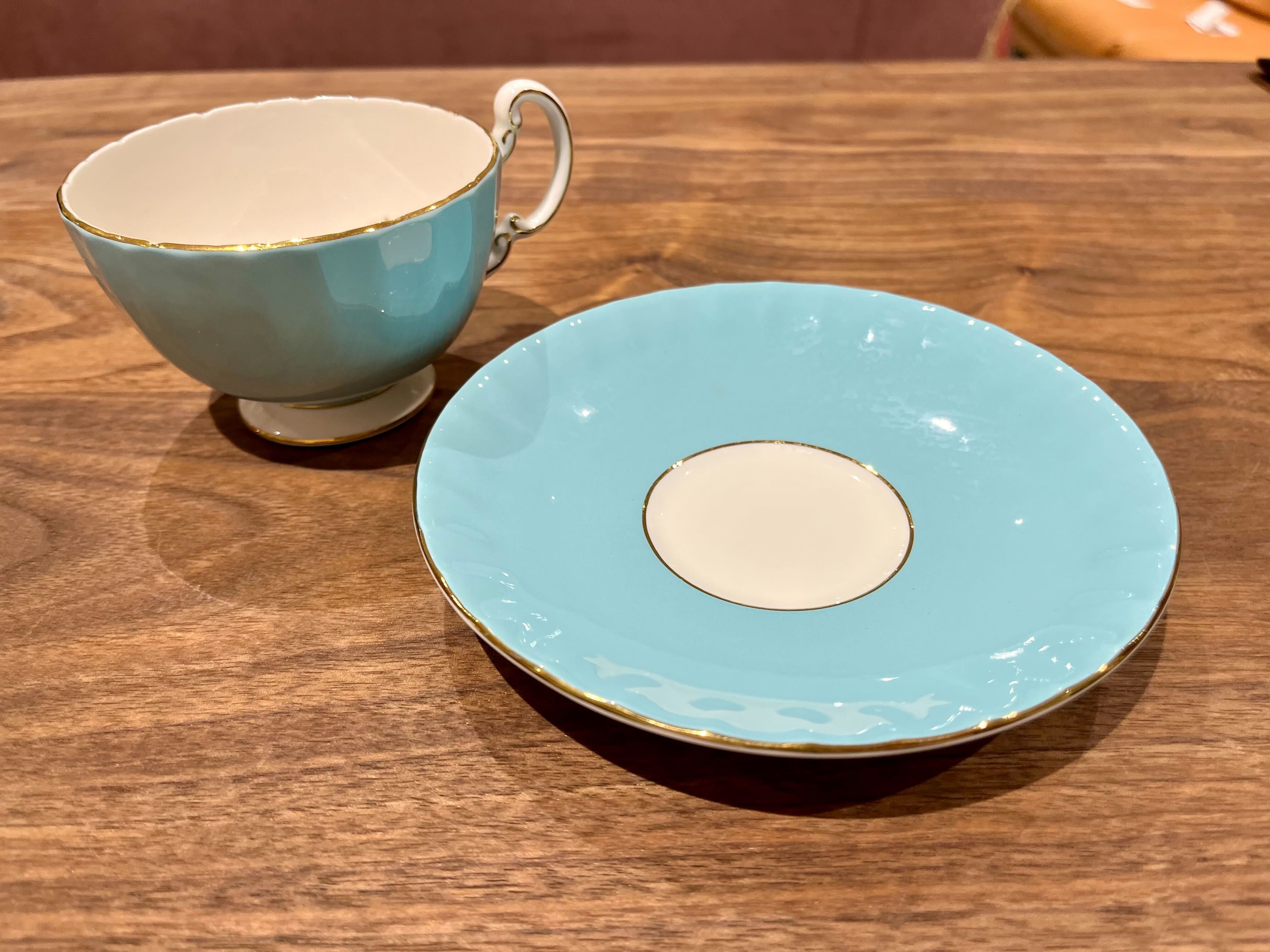 GMIK146OB○AYNSLEY / エインズレイ カップ&ソーサー 水色 Made in England Fine Bone China 花柄 ティーカップ