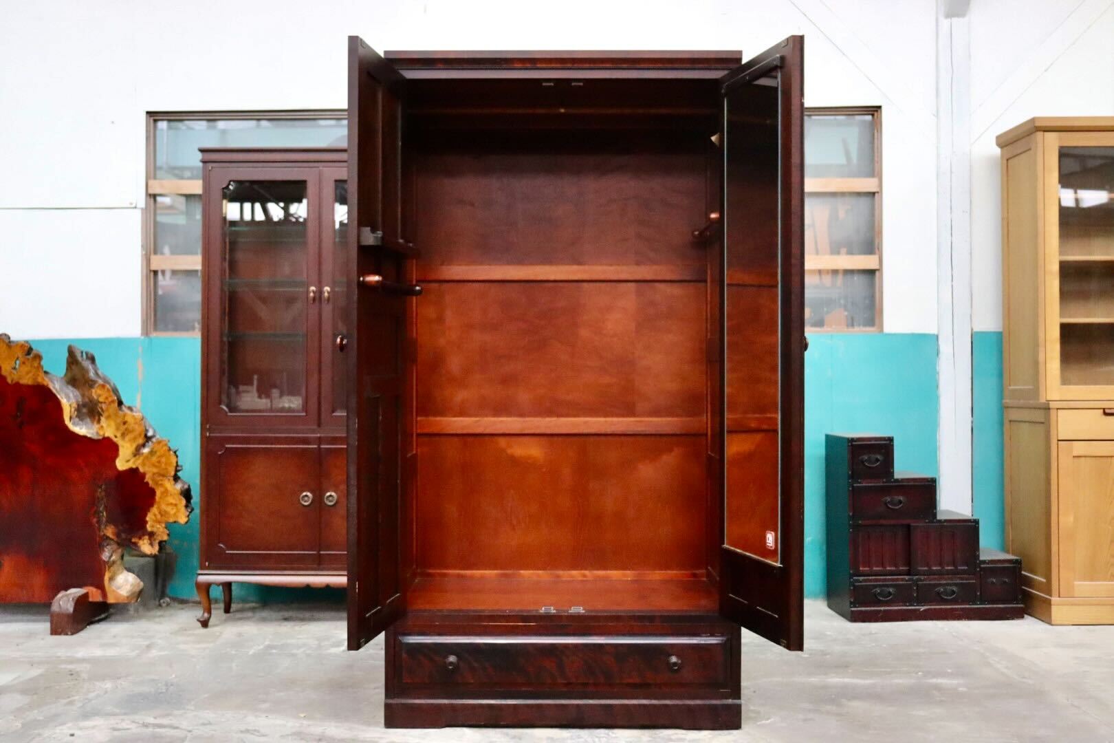 GMHH449C○北海道民芸家具 ワードローブ クローゼット 洋服タンス 樺材 無垢 和家具 和室 和モダン 古民家