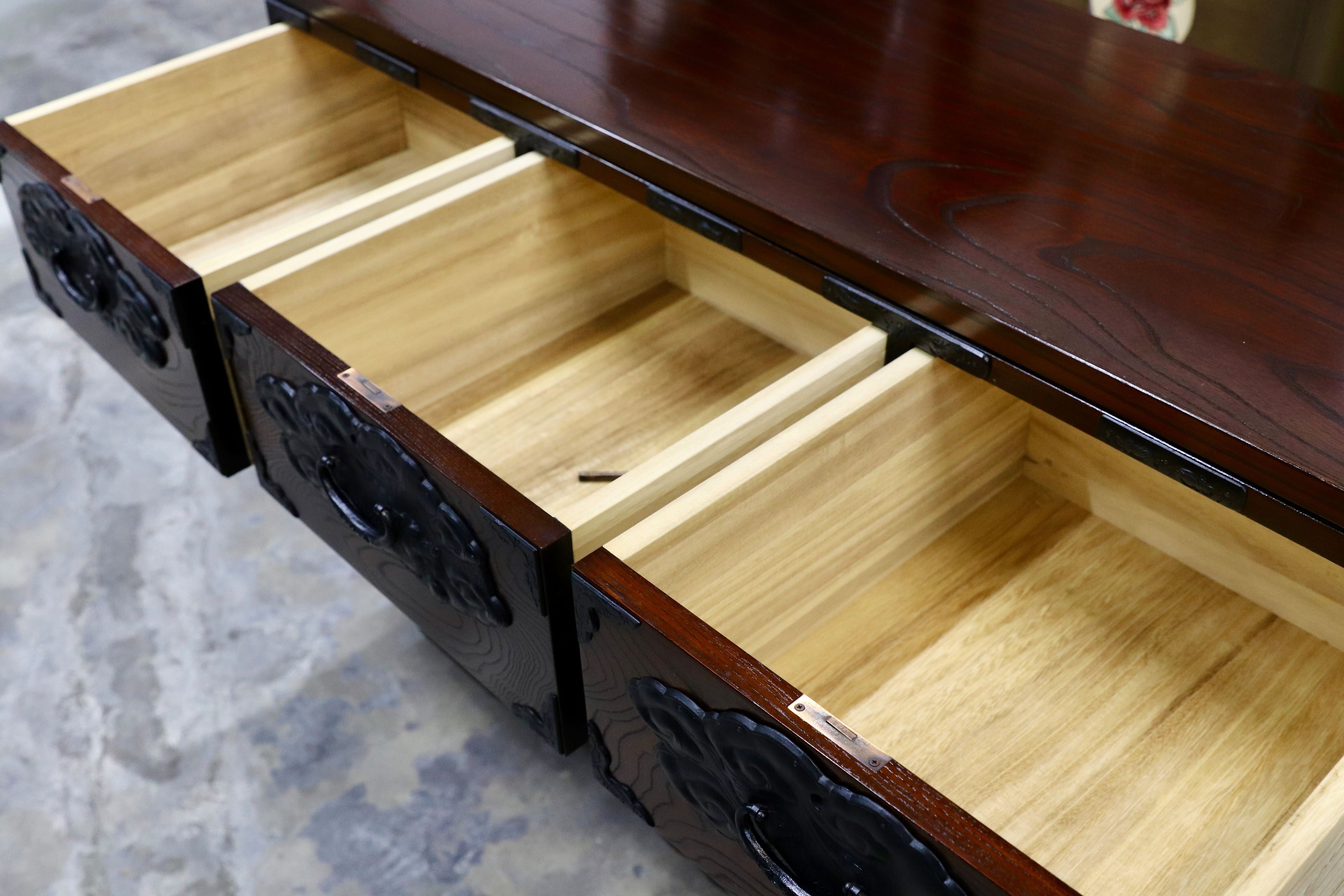 GMIS389○南部鉄器 最高級 車箪笥 整理箪笥 チェスト サイドボード タンス リビングボード 和家具 欅材 和モダン レトロ 検)岩谷堂箪笥