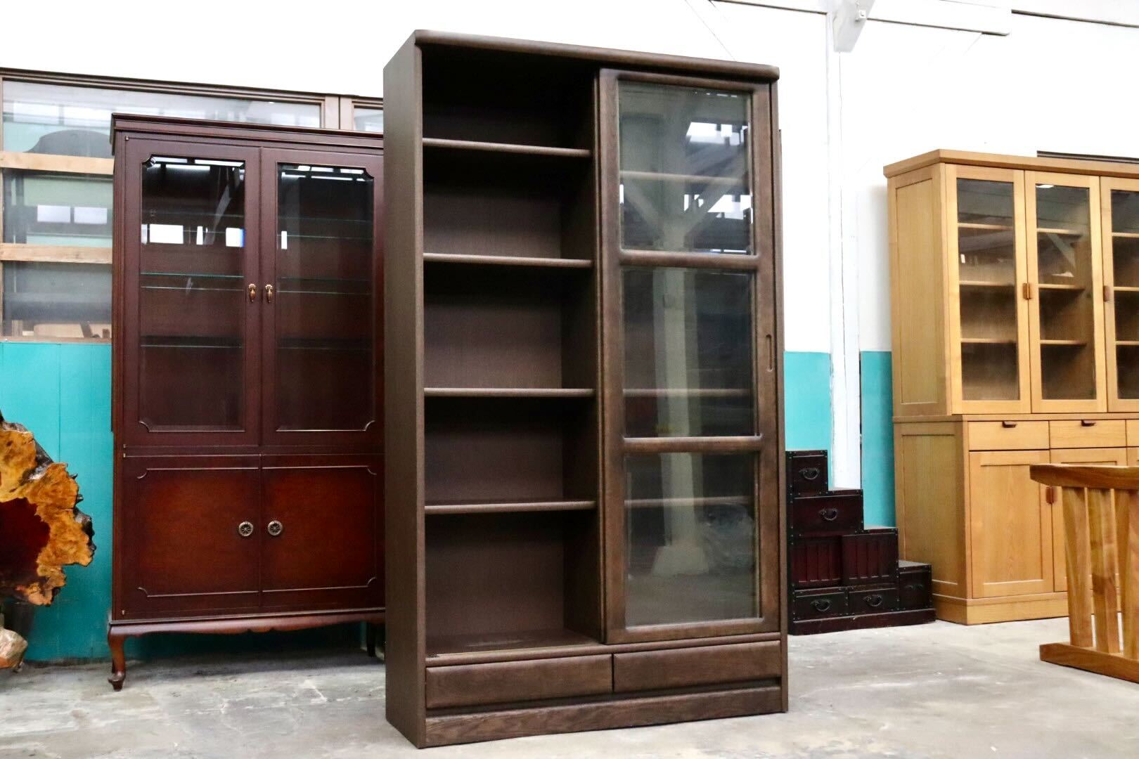 GMIK657○浜本工芸 / HAMAMOTO No.3600 書棚 本棚 ブックシェルフ 飾り棚 収納棚 キャビネット 楢材 無垢 モダン 定価約16万 美品