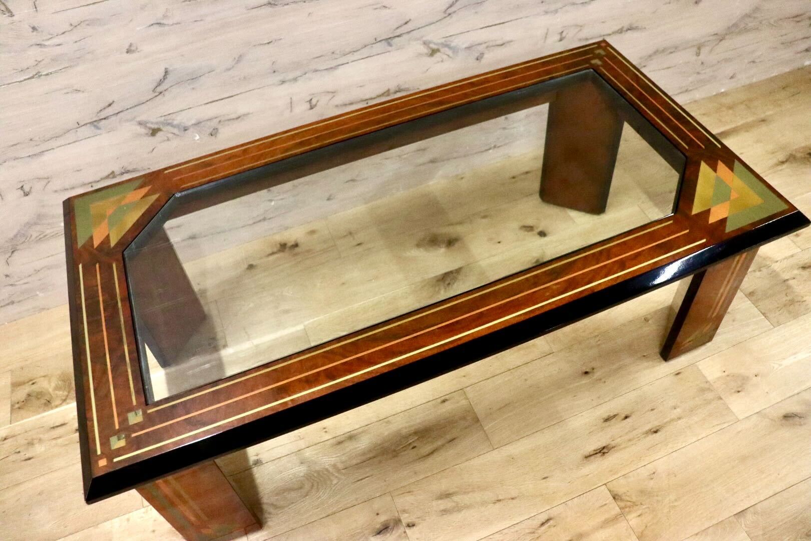 GMIH343○センターテーブル 象嵌細工 ガラス天板 リビングテーブル ローテーブル 応接机 レトロ モダン アンティーク 検)モリシゲ