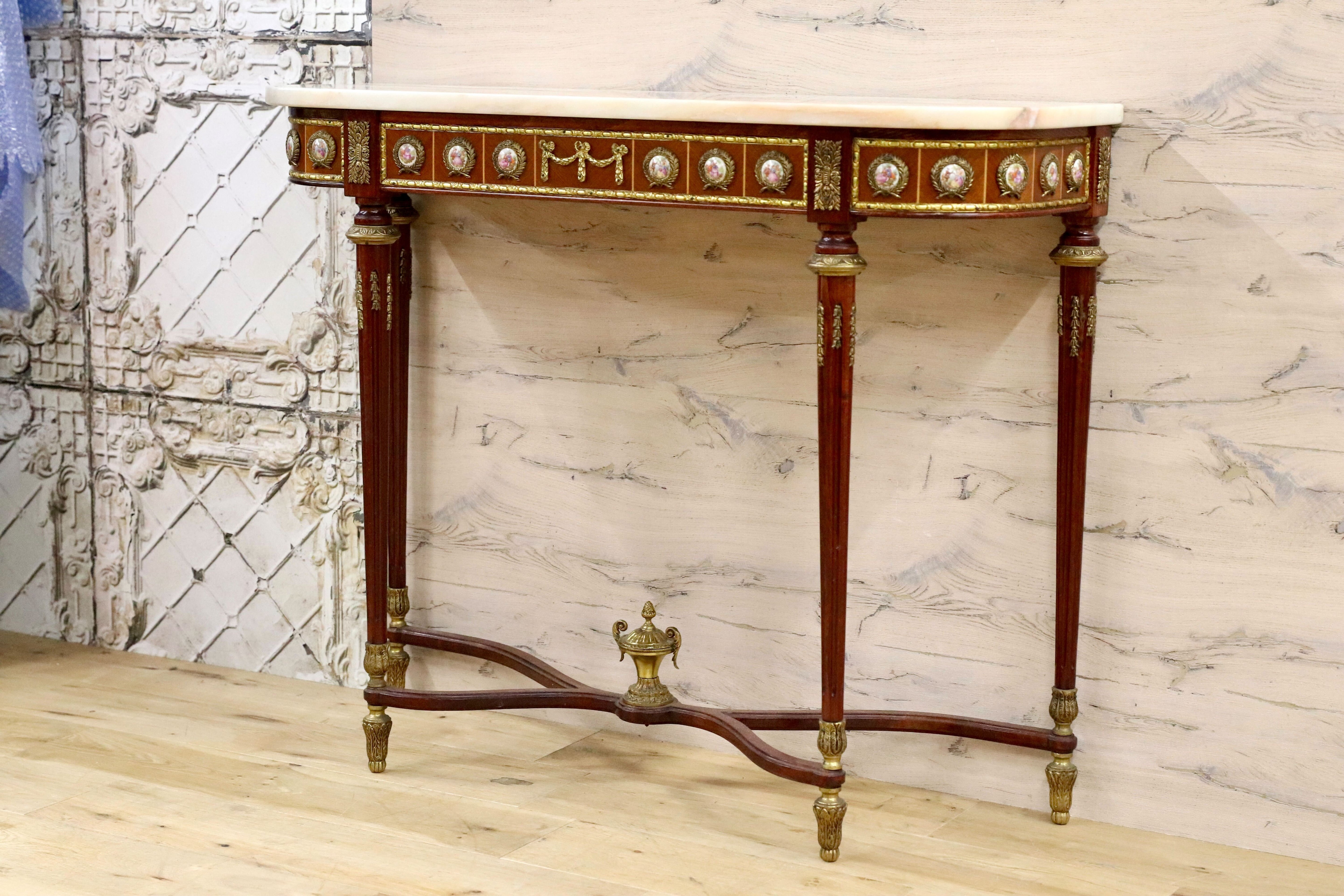 GMJS28A○MARINER / マリネール スペイン最高峰 大理石天板 コンソールテーブル 真鍮装飾 陶板メダリオン クラシック家具