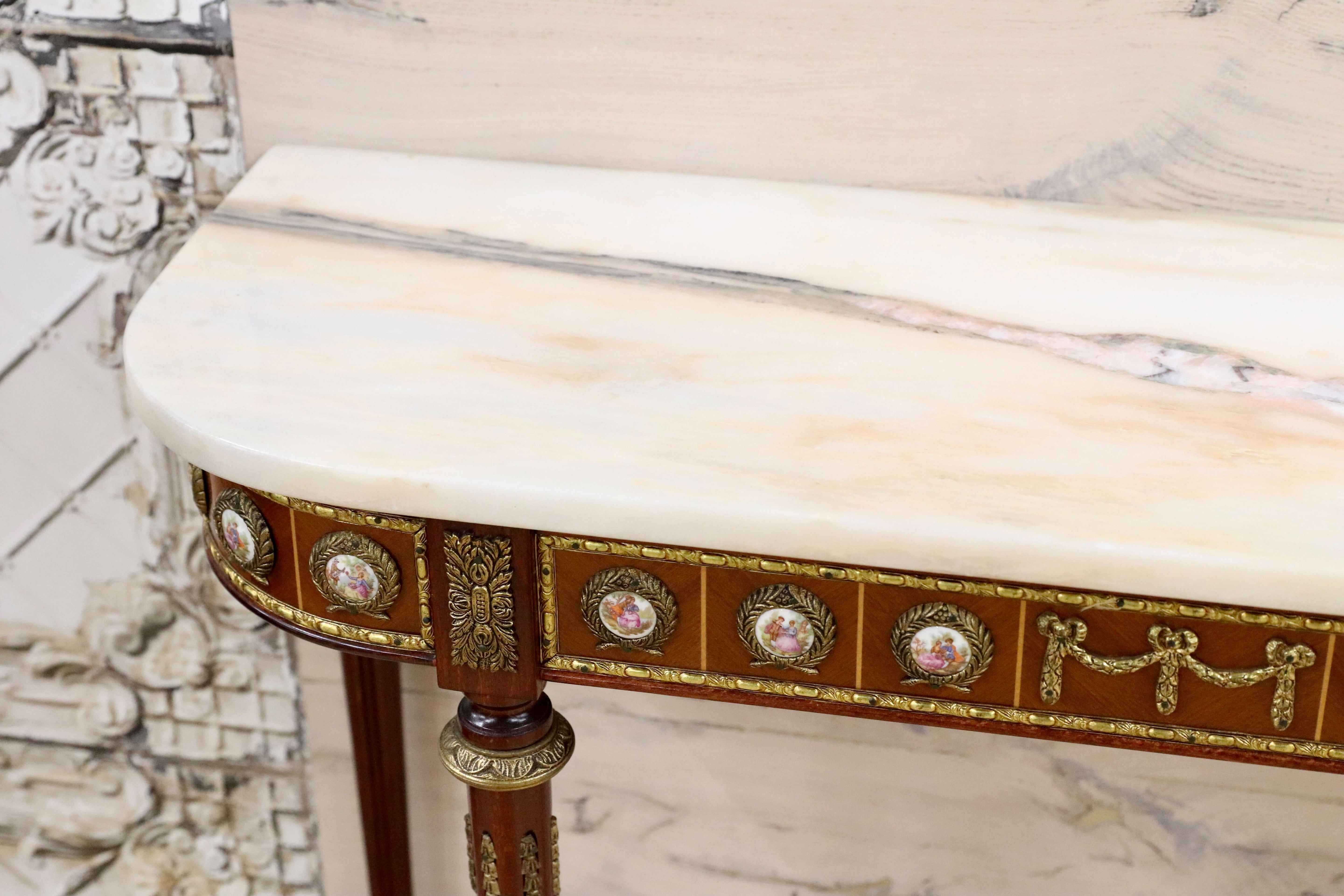 GMJS28A○MARINER / マリネール スペイン最高峰 大理石天板 コンソールテーブル 真鍮装飾 陶板メダリオン クラシック家具