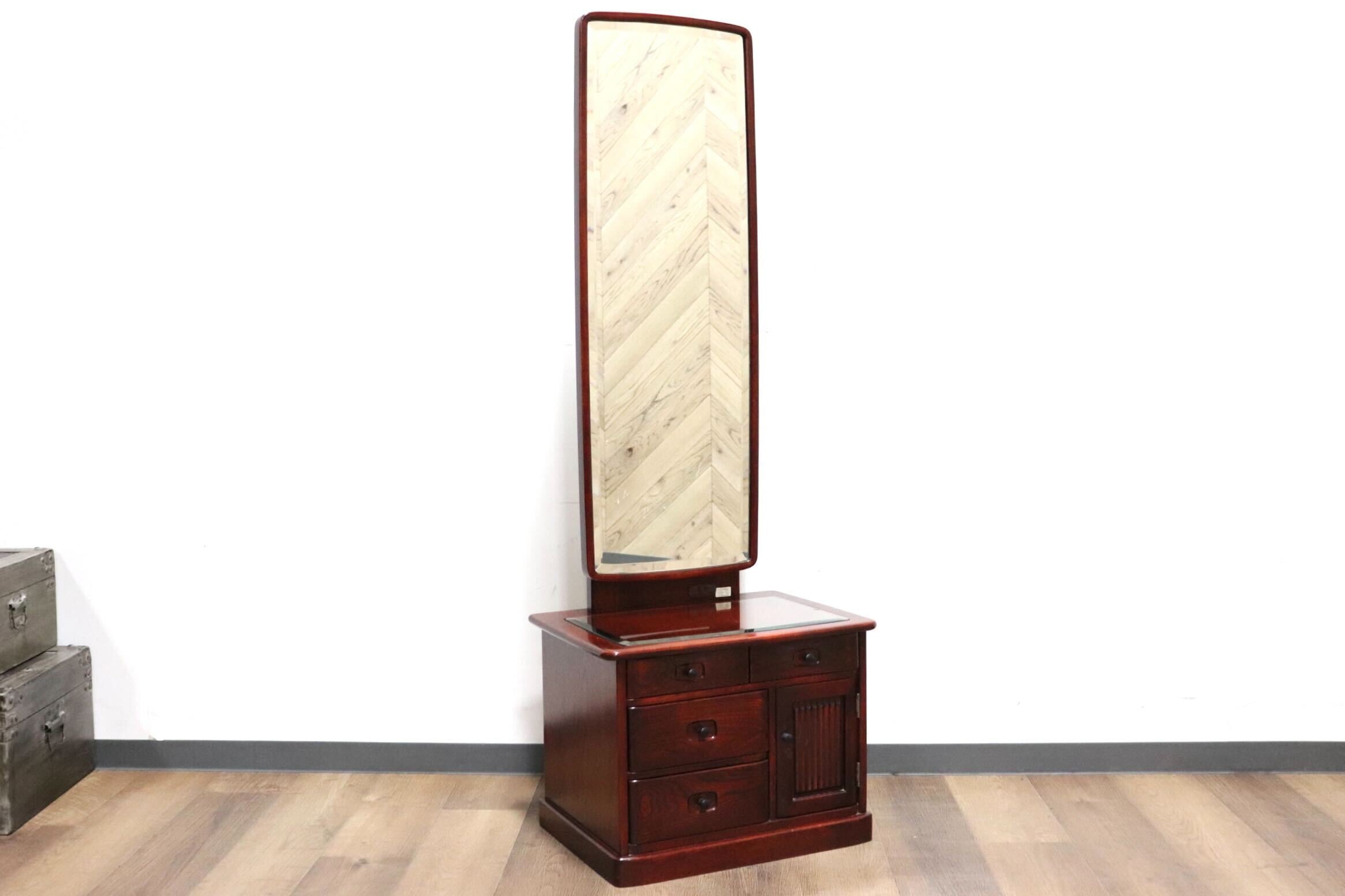 GMHN123A○karimoku / カリモク 姿見 鏡台 全身鏡 鏡 化粧台 小引出し ドレッサー 収納家具 和家具 和モダン 和室 レトロ オールドカリモク