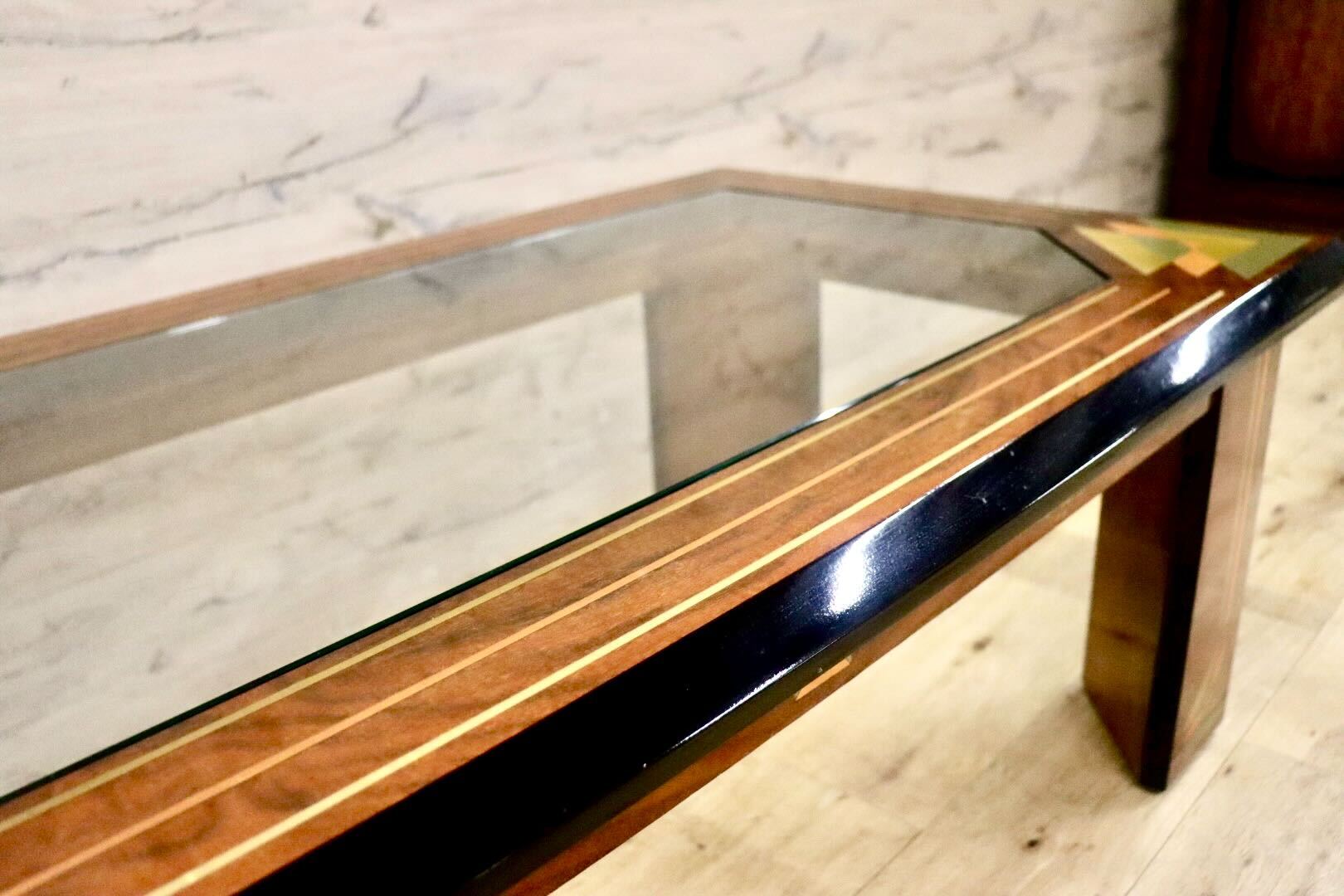 GMIH343○センターテーブル 象嵌細工 ガラス天板 リビングテーブル ローテーブル 応接机 レトロ モダン アンティーク 検)モリシゲ