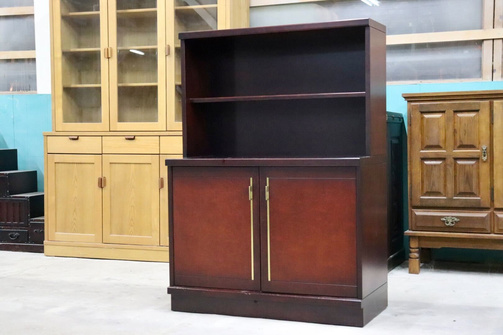 GMIK811A○モリシゲ / MORISHIGE キャビネット 飾り棚 本棚 リビング収納 オリーブ印 昭和レトロ 高級家具 ヴィンテージ