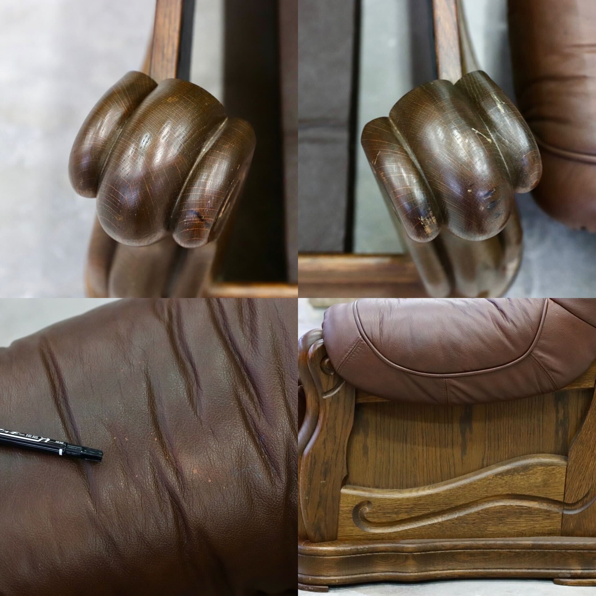 GMHK507A○オランダ製 ダッチカントリー 1人掛けソファ シングルソファ オーク材 本革 応接 リビング ブラウン ヴィンテージ 約35万