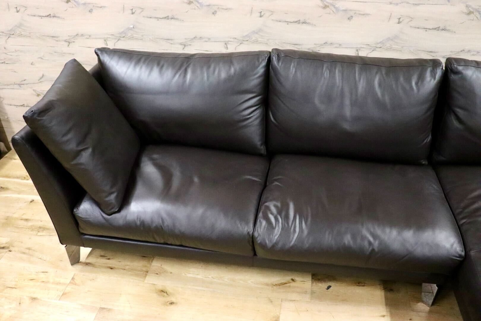 GMHF43○erba / エルバ オーロラ カウチソファ コーナーソファ 本革 フェザー イタリアモダン IDC大塚家具 定価約110万