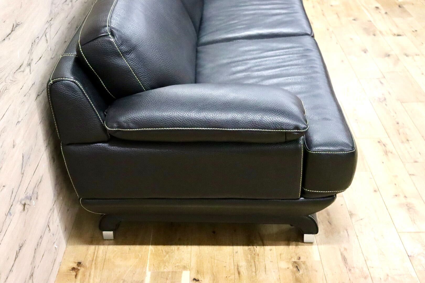 GMGK466○IDC大塚家具 L/S LUXE-01 3人掛けソファ トリプルソファ 黒 本革 高級 モダン 定価約50万 極美品