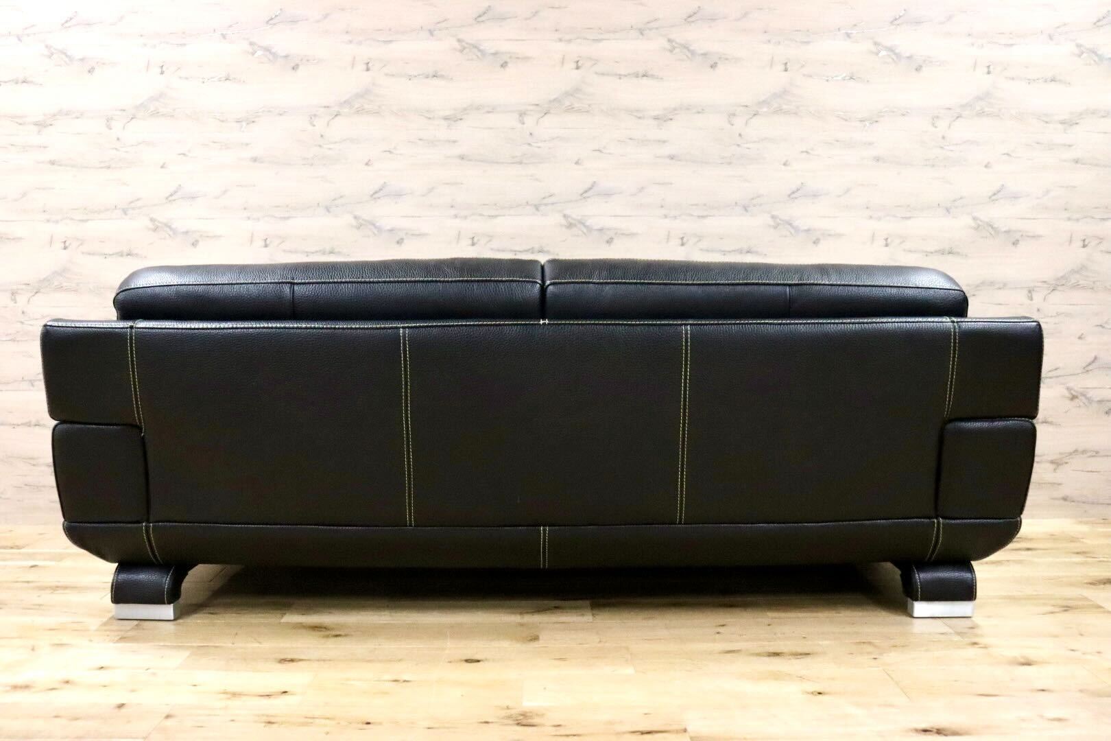 GMGK466○IDC大塚家具 L/S LUXE-01 3人掛けソファ トリプルソファ 黒 本革 高級 モダン 定価約50万 極美品