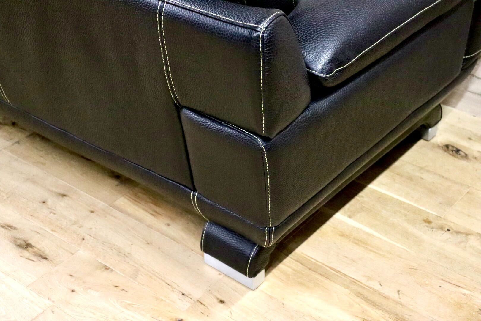 GMGK466○IDC大塚家具 L/S LUXE-01 3人掛けソファ トリプルソファ 黒 本革 高級 モダン 定価約50万 極美品