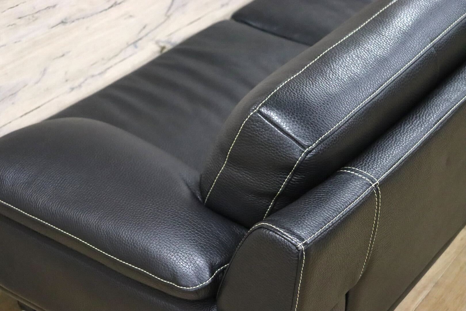 GMGK466○IDC大塚家具 L/S LUXE-01 3人掛けソファ トリプルソファ 黒 本革 高級 モダン 定価約50万 極美品