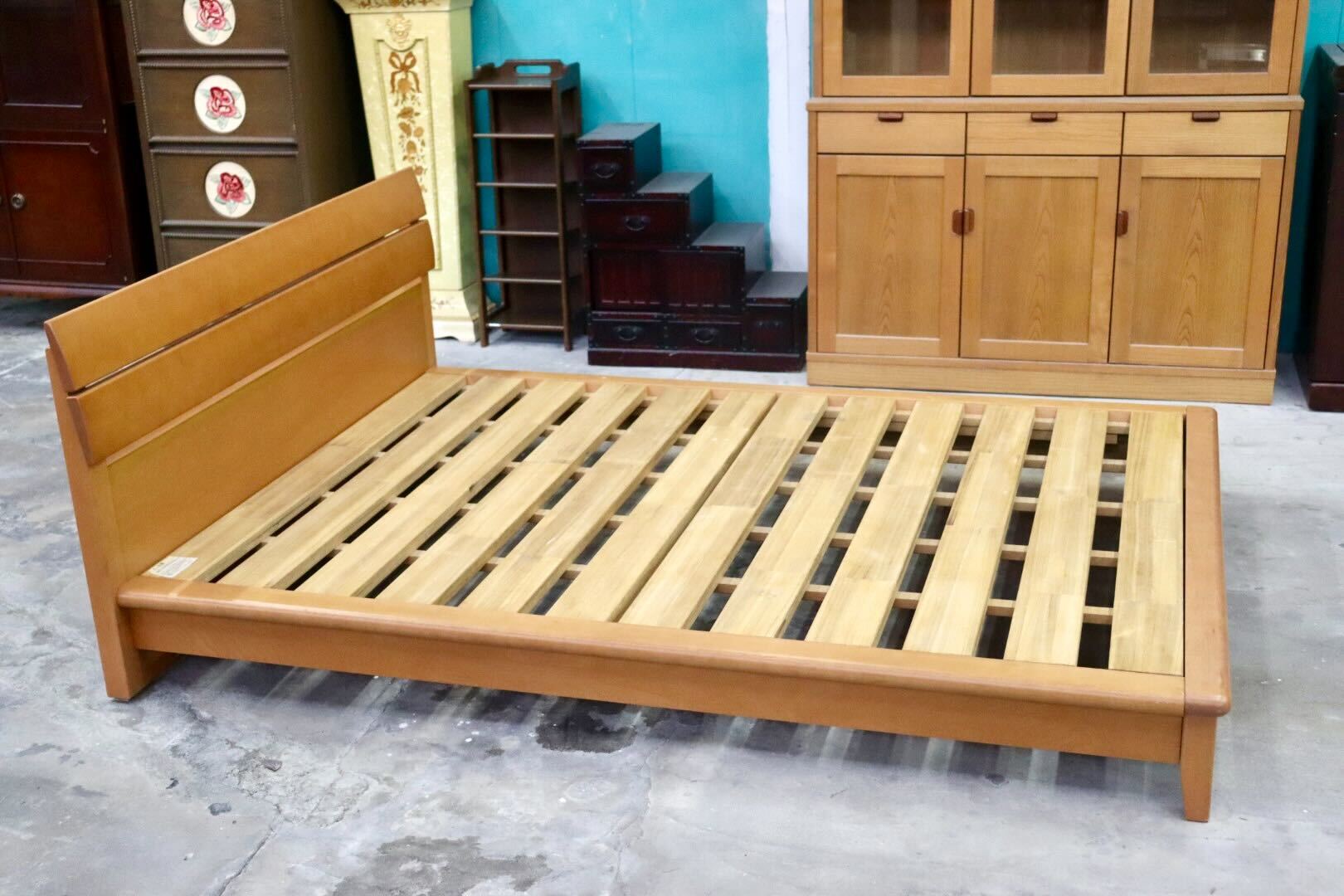 GMIH350○府中家具 SDシリーズ サクラ ダブルベッド ベッドフレーム 無垢材 高級家具 ロータイプ すのこ 国産家具