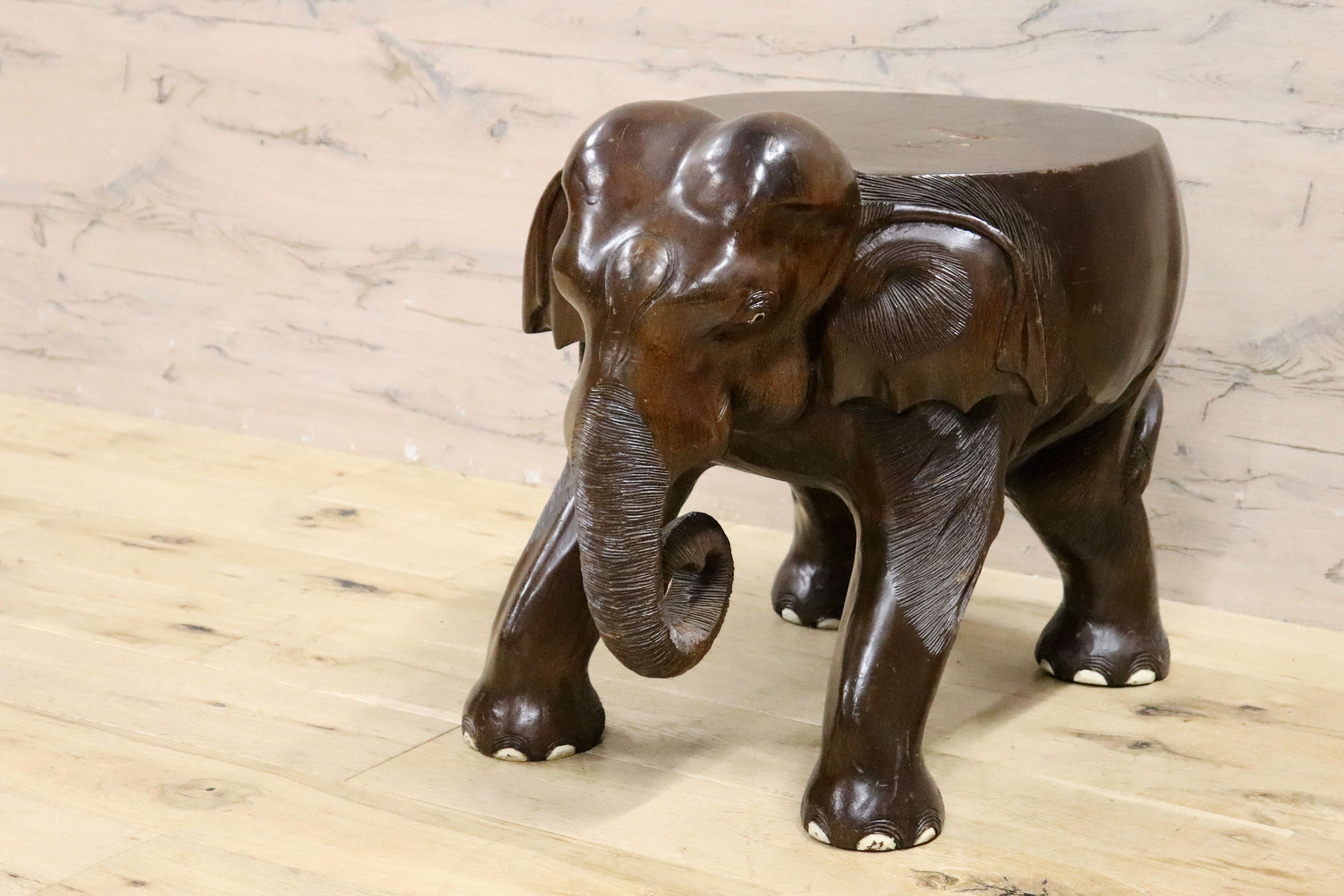 GMIK57A○木彫り 象 ゾウ 花台 飾り台 スツール オブジェ 置物 インテリア アジアン 民藝 彫刻