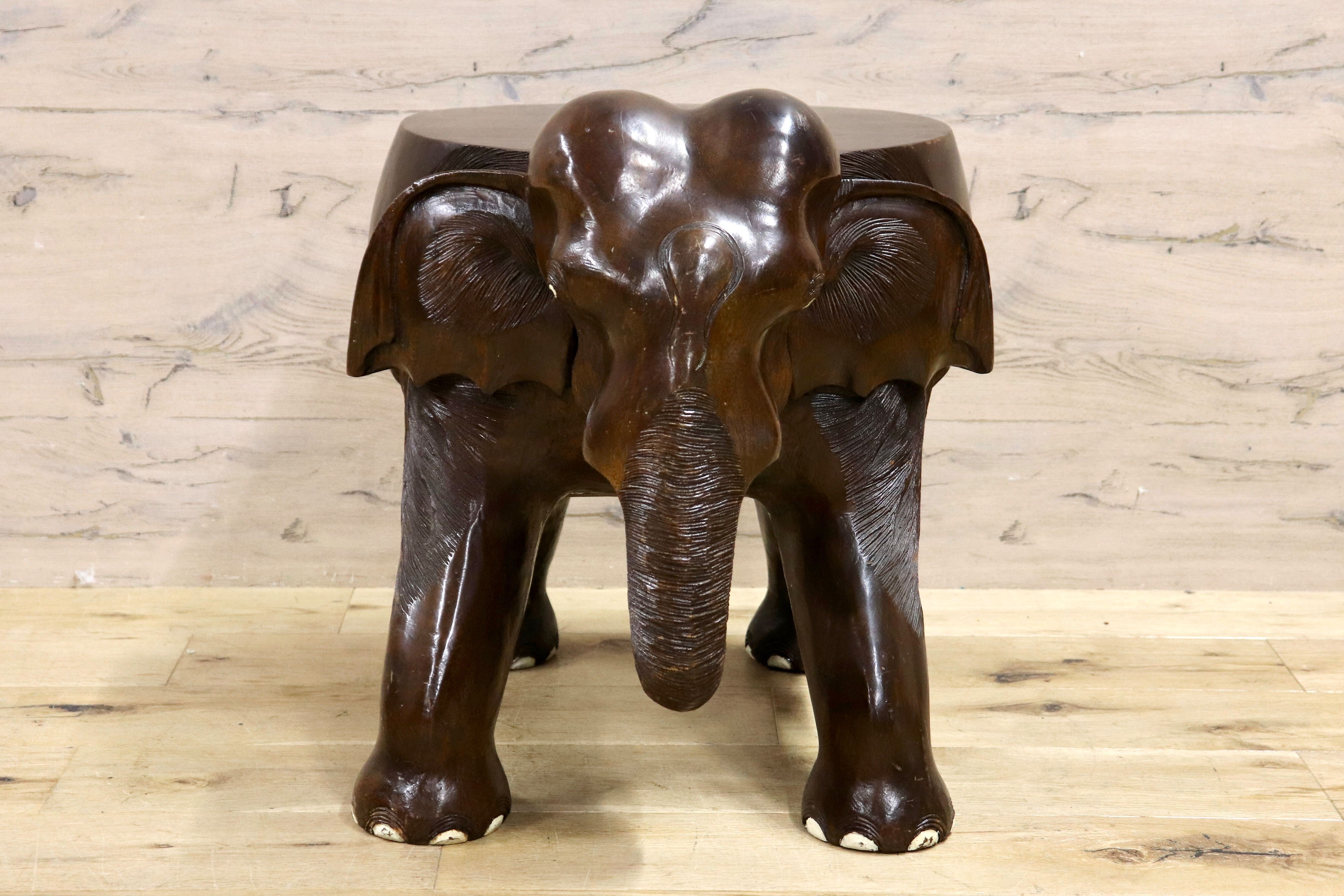 GMIK57A○木彫り 象 ゾウ 花台 飾り台 スツール オブジェ 置物 インテリア アジアン 民藝 彫刻