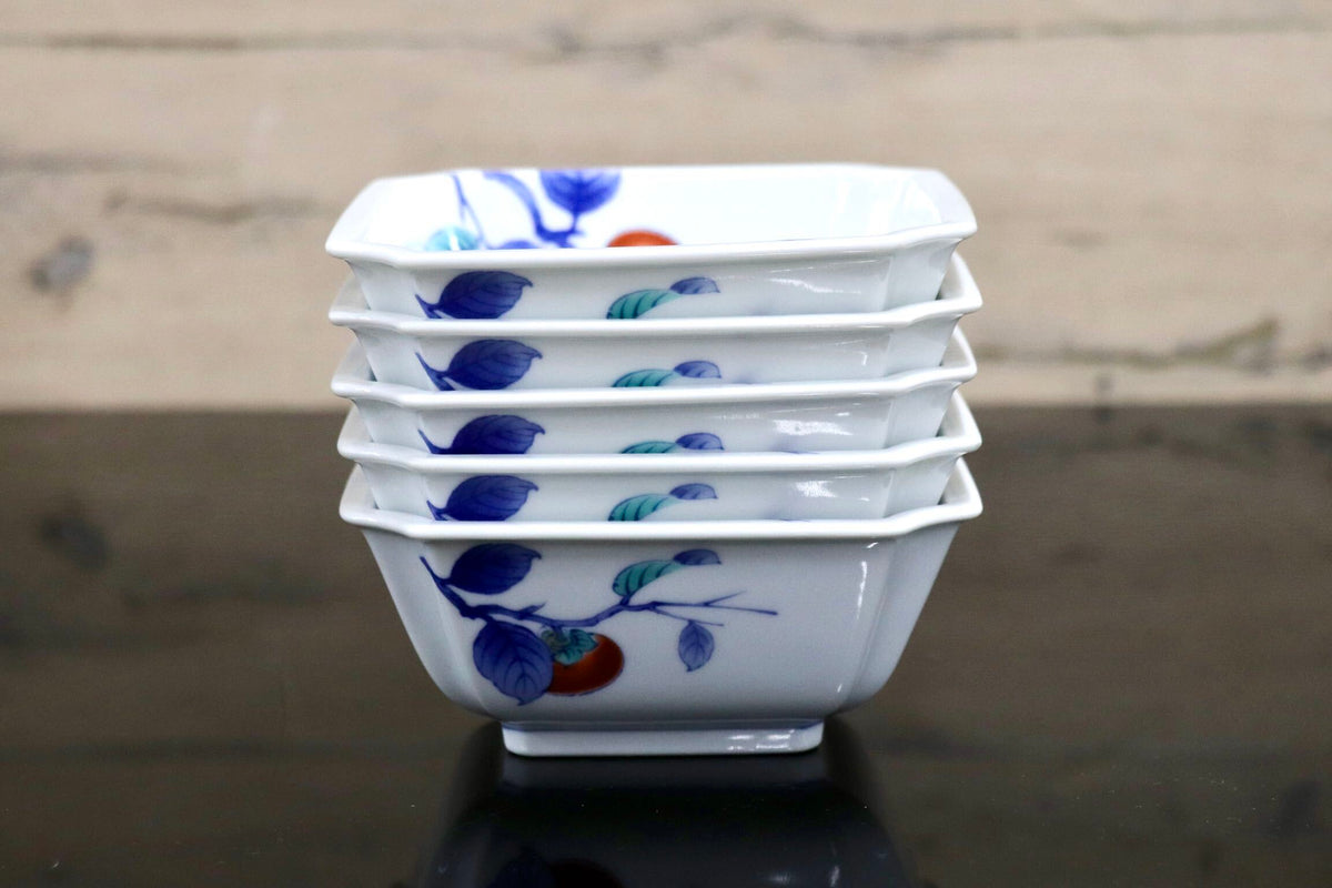GMJO141S◯Noritake / ノリタケ 乃りたけ 日本の食器 柿右衛門写し 角鉢 向付 銘々鉢 角皿 小皿 和食器 陶器 和モダン 廃盤 稀少 5個セット