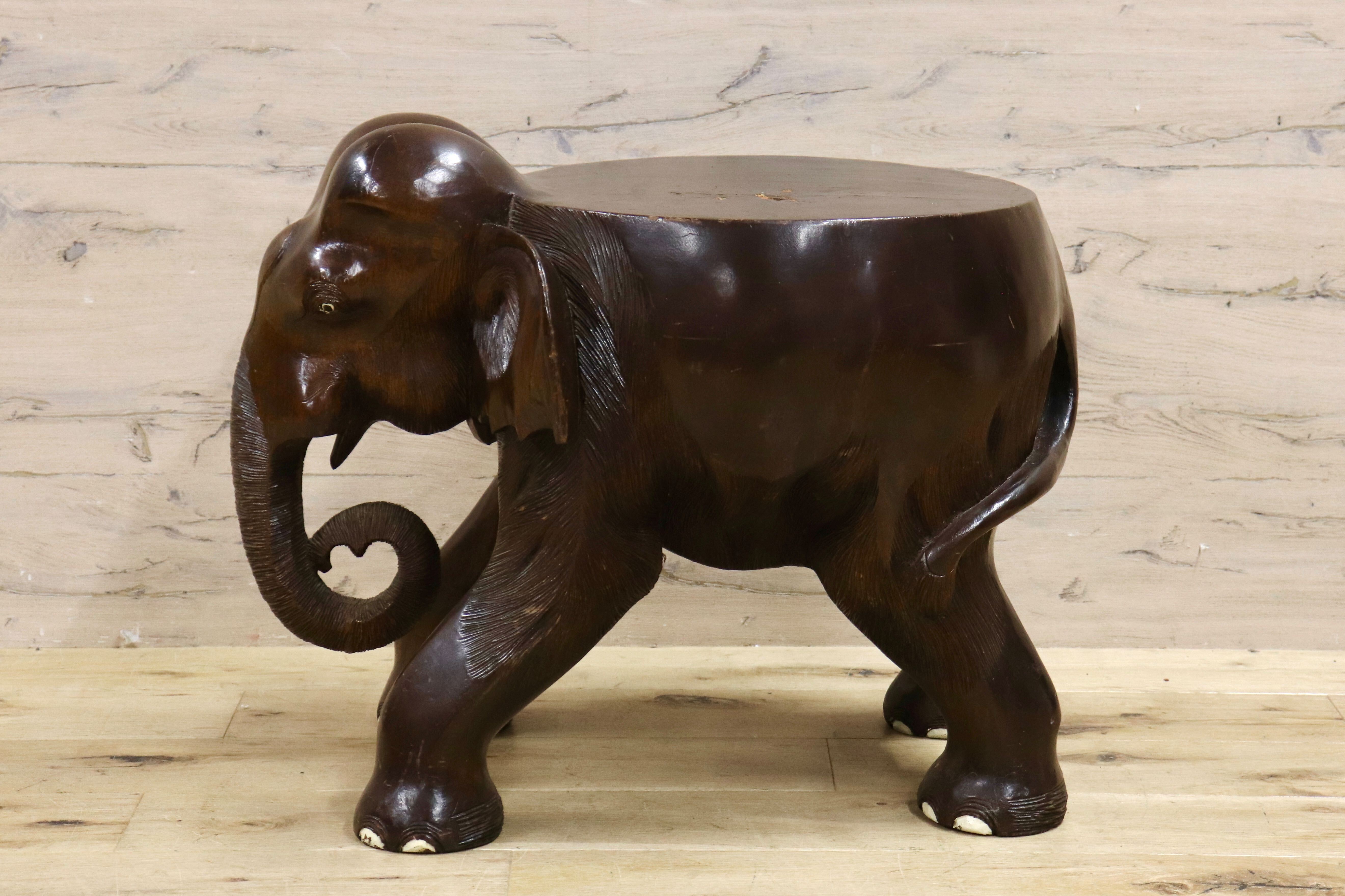 GMIK57A○木彫り 象 ゾウ 花台 飾り台 スツール オブジェ 置物 インテリア アジアン 民藝 彫刻
