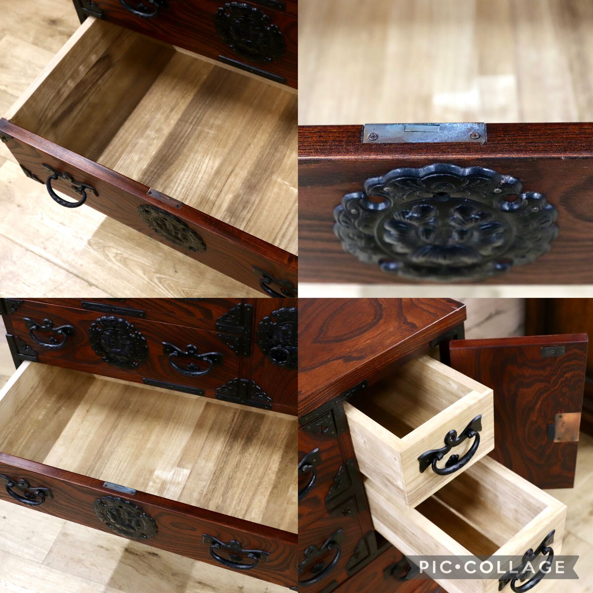 GMIH397○岩谷堂箪笥 車箪笥 サイドボード リビングボード 整理箪笥 和家具 欅材 アンティーク レトロ 時代箪笥