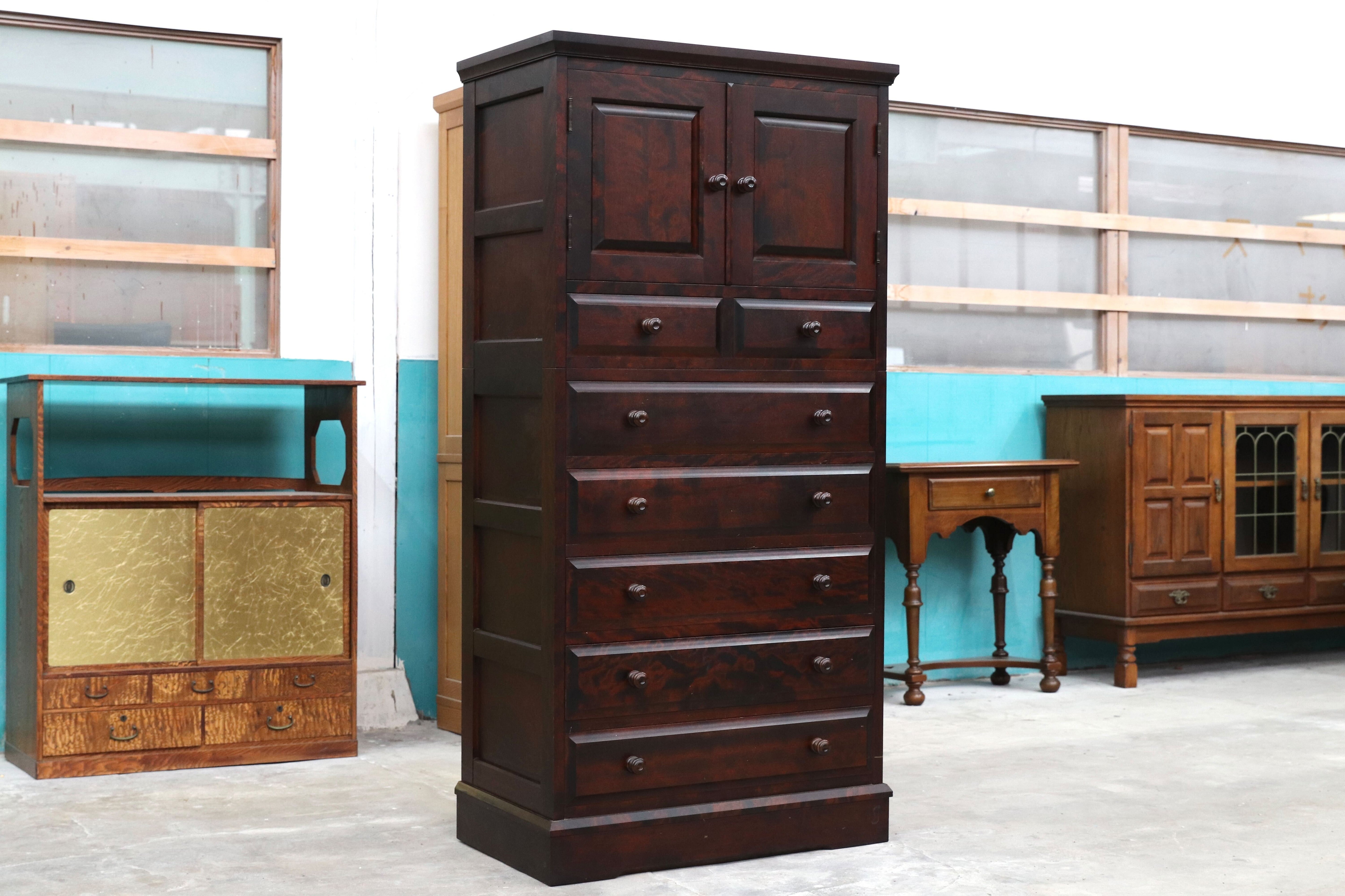 GMIS136○北海道民芸家具 チェスト 整理箪笥 樺材 アンティーク 和モダン レトロ 飛騨産業 箪笥