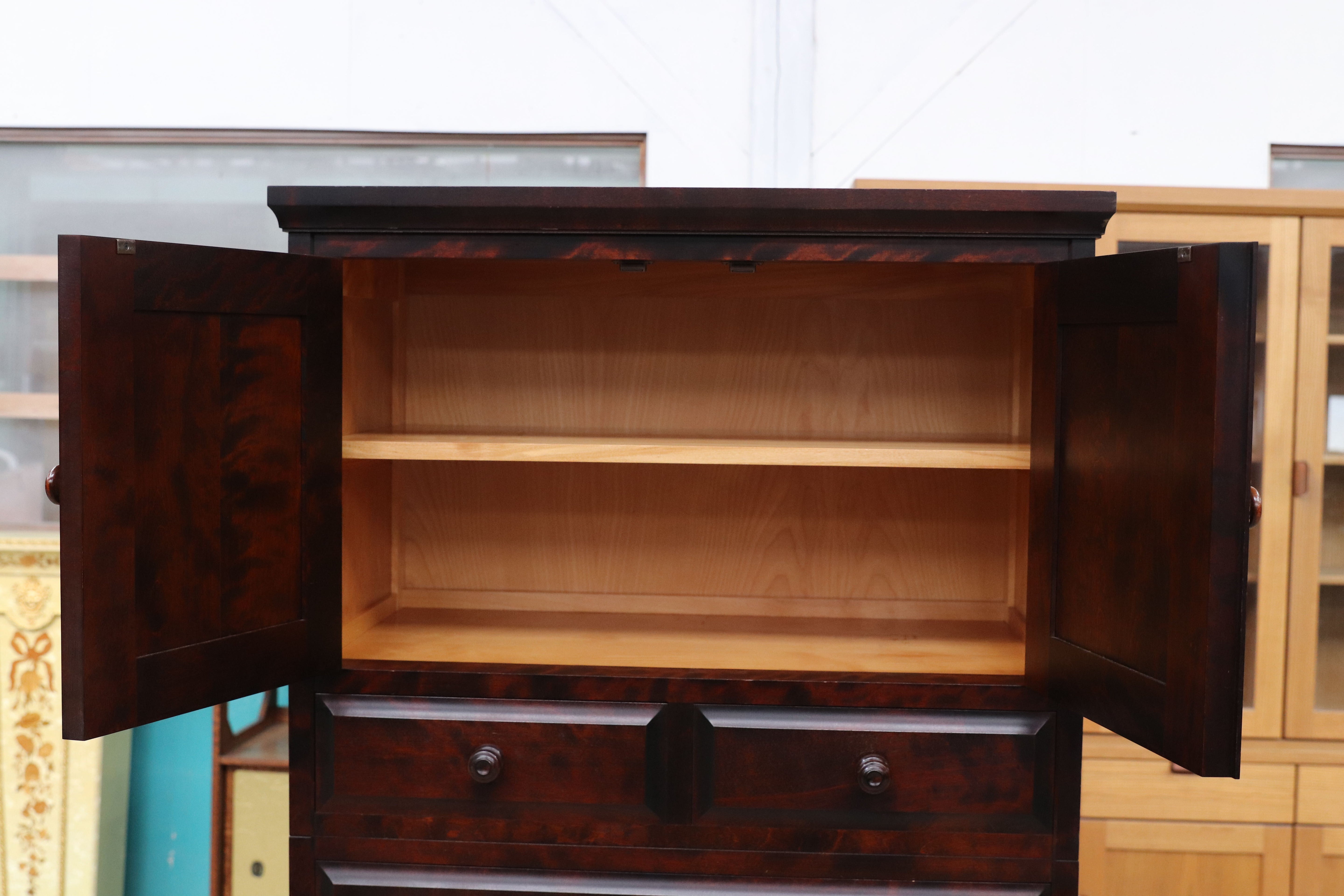 GMIS136○北海道民芸家具 チェスト 整理箪笥 樺材 アンティーク 和モダン レトロ 飛騨産業 箪笥