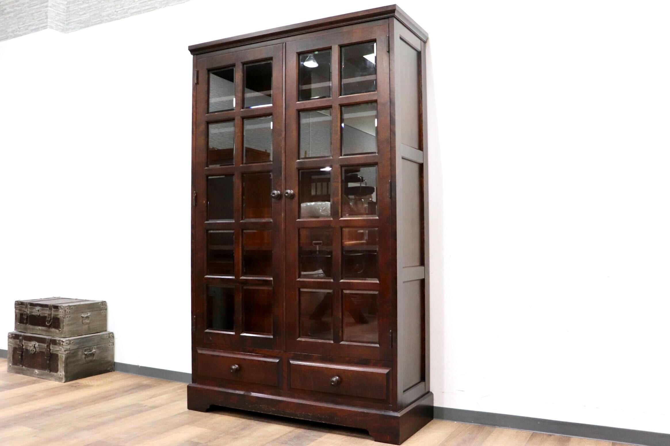 GMHH434○北海道民芸家具 本棚 書棚 ブックシェルフ 飾り棚 書庫 キャビネット 樺材 無垢 和家具 和室 古民家 和モダン 書斎 民芸家具