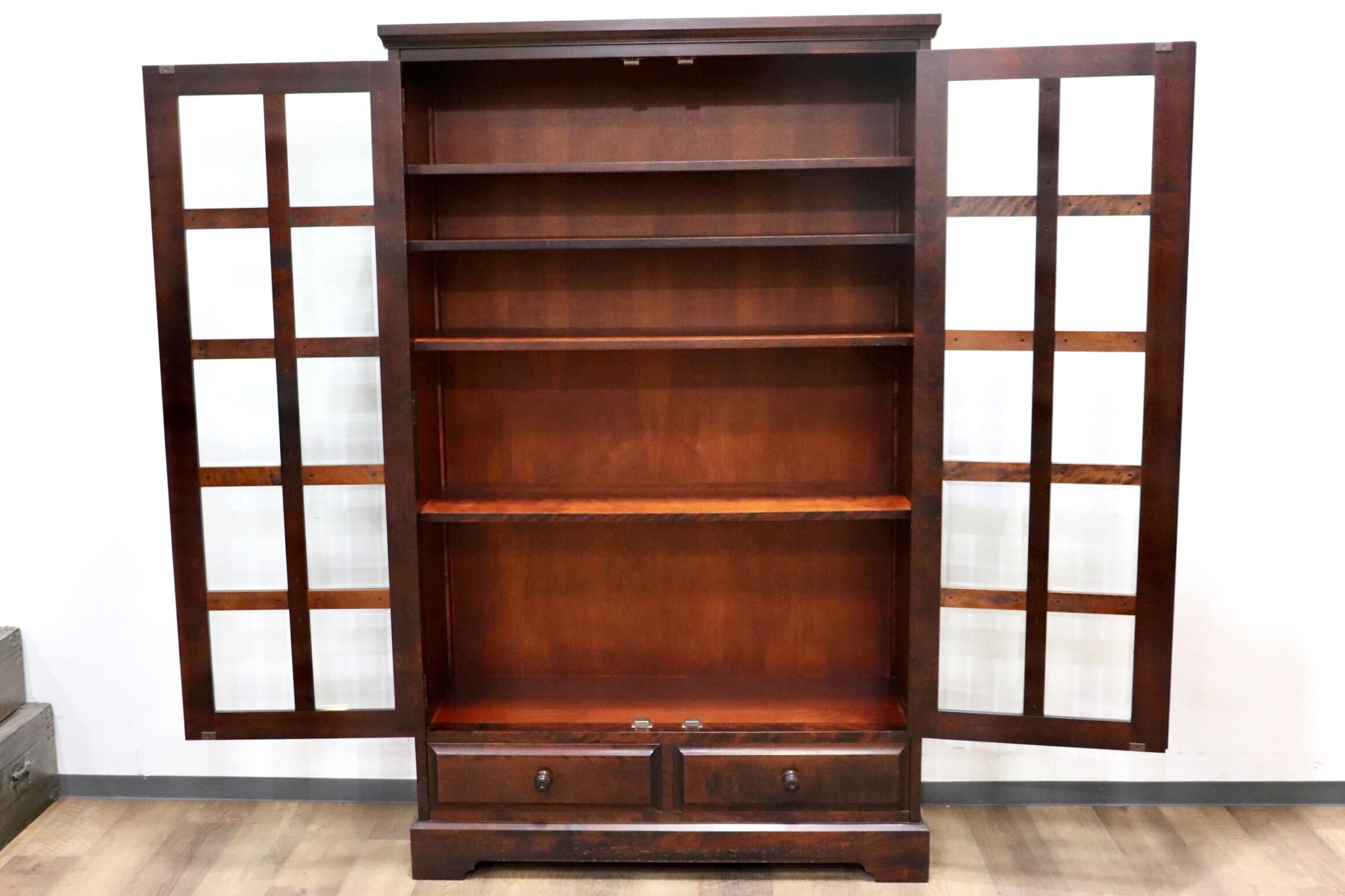 GMHH434○北海道民芸家具 本棚 書棚 ブックシェルフ 飾り棚 書庫 キャビネット 樺材 無垢 和家具 和室 古民家 和モダン 書斎 民芸家具