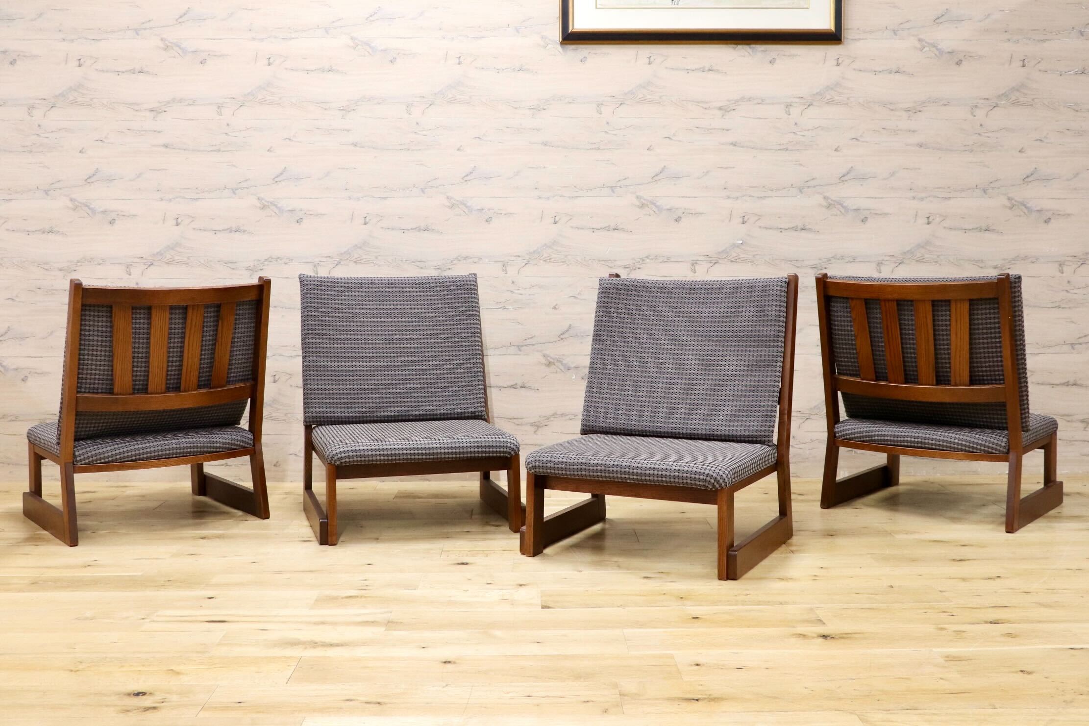 GMIH491B○シンプルモダン スタッキング ローチェア 4脚セット ラウンジチェア 座椅子 ファブリック 和室 座敷 和モダン 北欧