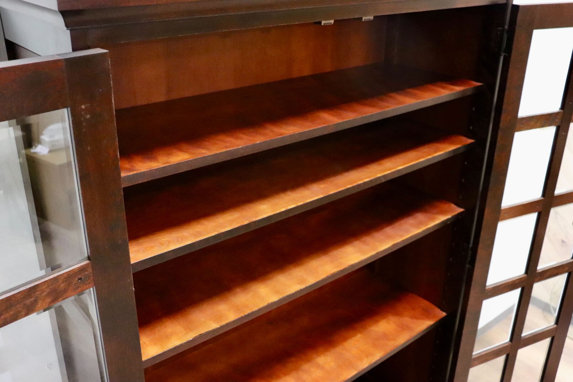 GMHH434○北海道民芸家具 本棚 書棚 ブックシェルフ 飾り棚 書庫 キャビネット 樺材 無垢 和家具 和室 古民家 和モダン 書斎 民芸家具