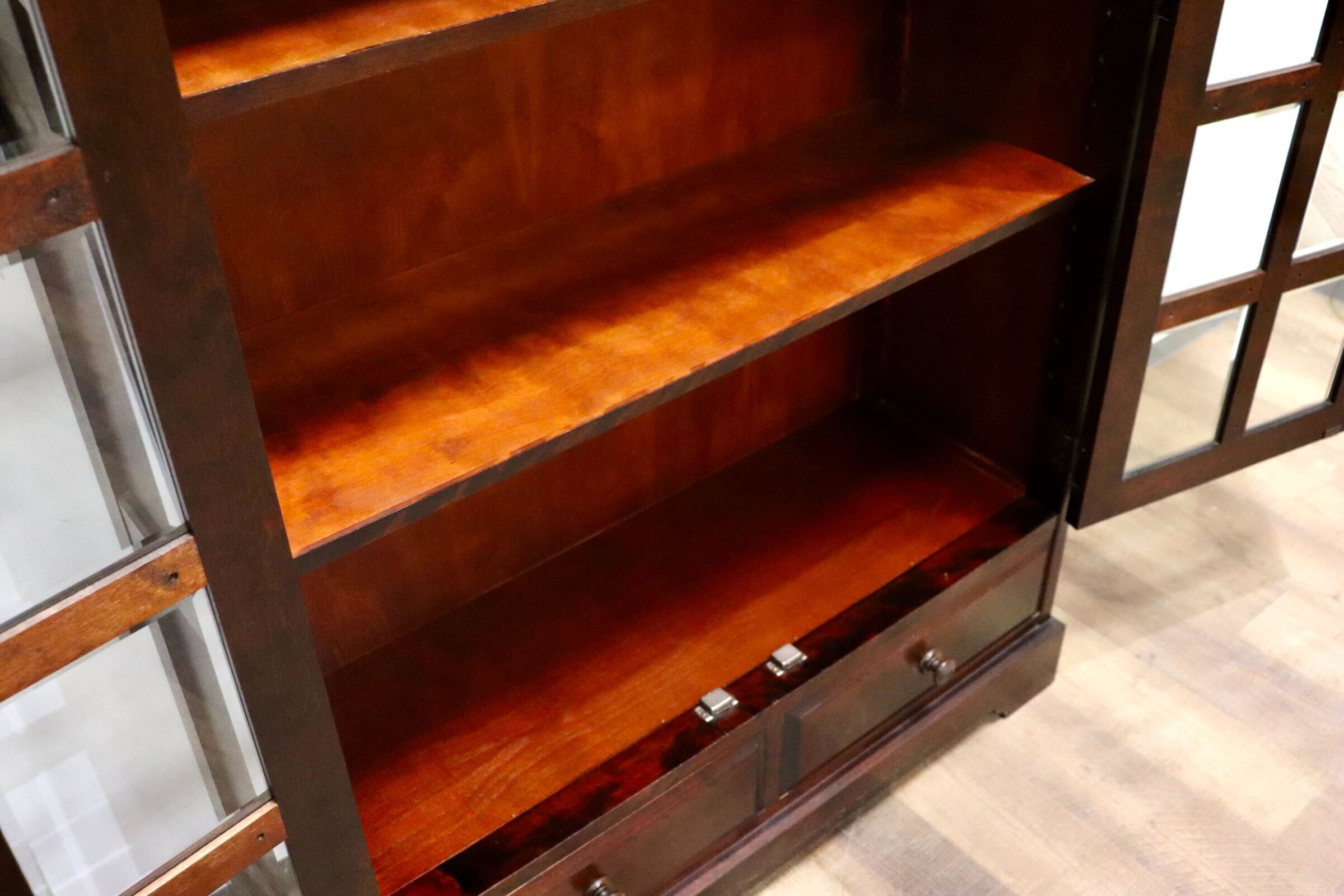 GMHH434○北海道民芸家具 本棚 書棚 ブックシェルフ 飾り棚 書庫 キャビネット 樺材 無垢 和家具 和室 古民家 和モダン 書斎 民芸家具