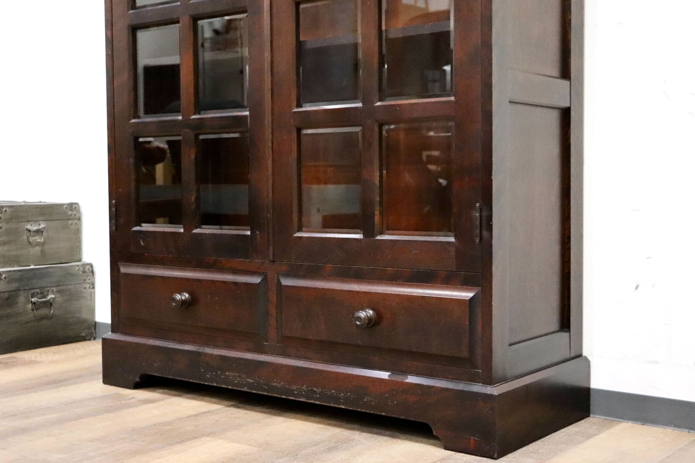 GMHH434○北海道民芸家具 本棚 書棚 ブックシェルフ 飾り棚 書庫 キャビネット 樺材 無垢 和家具 和室 古民家 和モダン 書斎 民芸家具