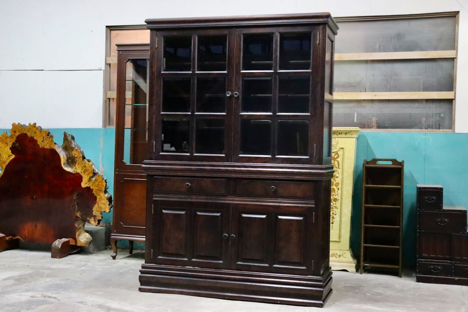 GMIK632○民芸家具 食器棚 カップボード 飾り棚 キャビネット 和家具 和モダン 古民家 レトロ 検)北海道民芸 和光