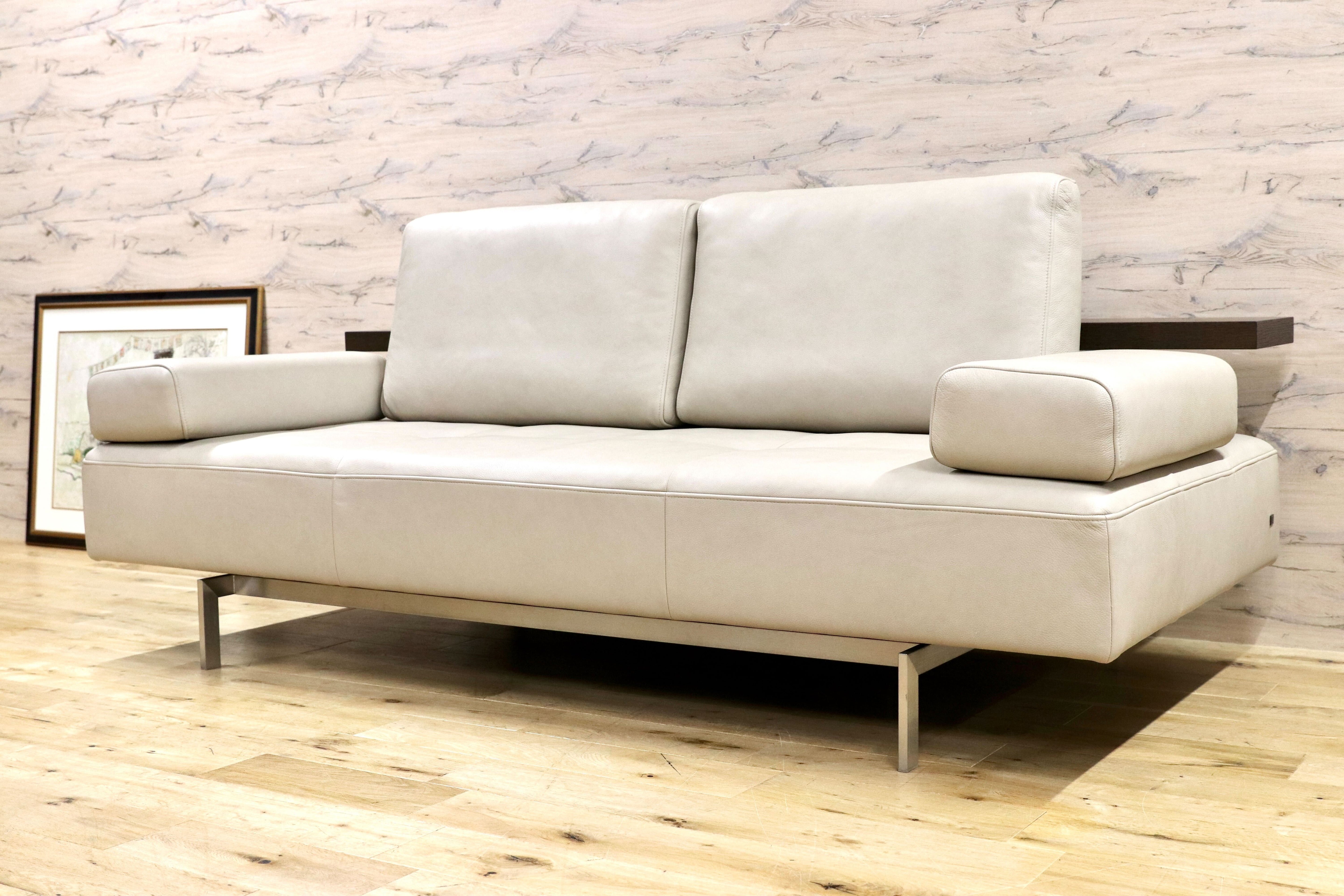 GMGK368○ROLF BENZ / ロルフベンツ DONO ドノ 3人掛けソファ トリプルソファ 本革 アイボリー IDC大塚家具 最高峰 定価148万 展示品