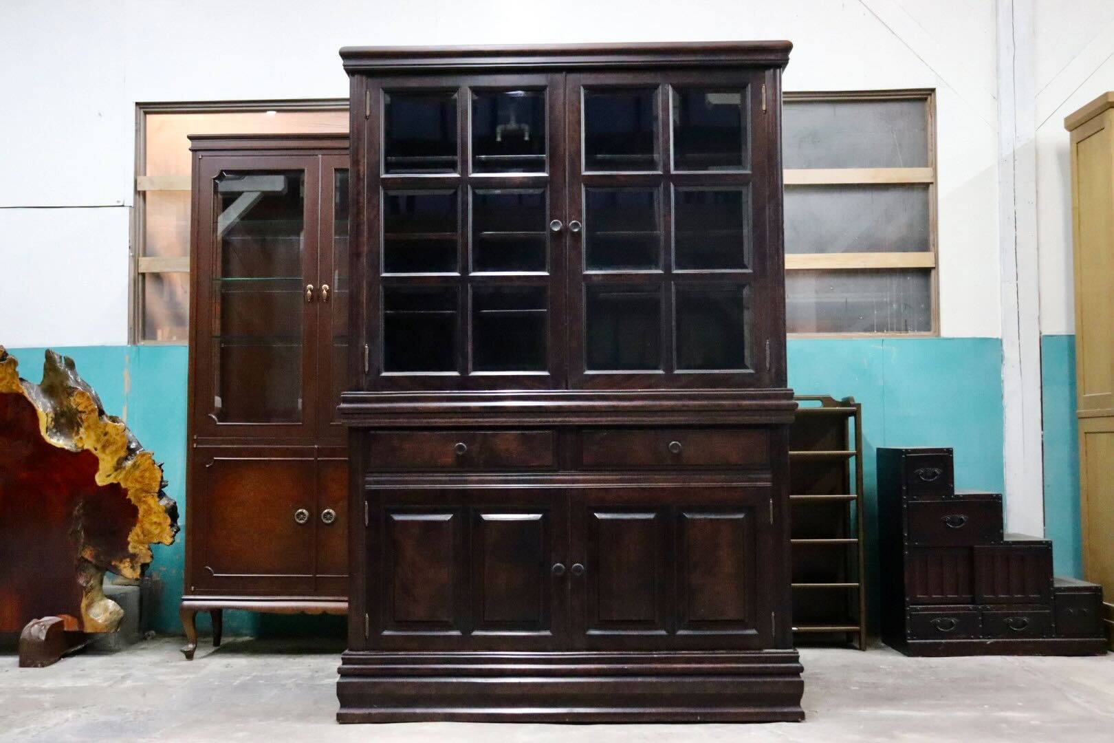 GMIK632○民芸家具 食器棚 カップボード 飾り棚 キャビネット 和家具 和モダン 古民家 レトロ 検)北海道民芸 和光