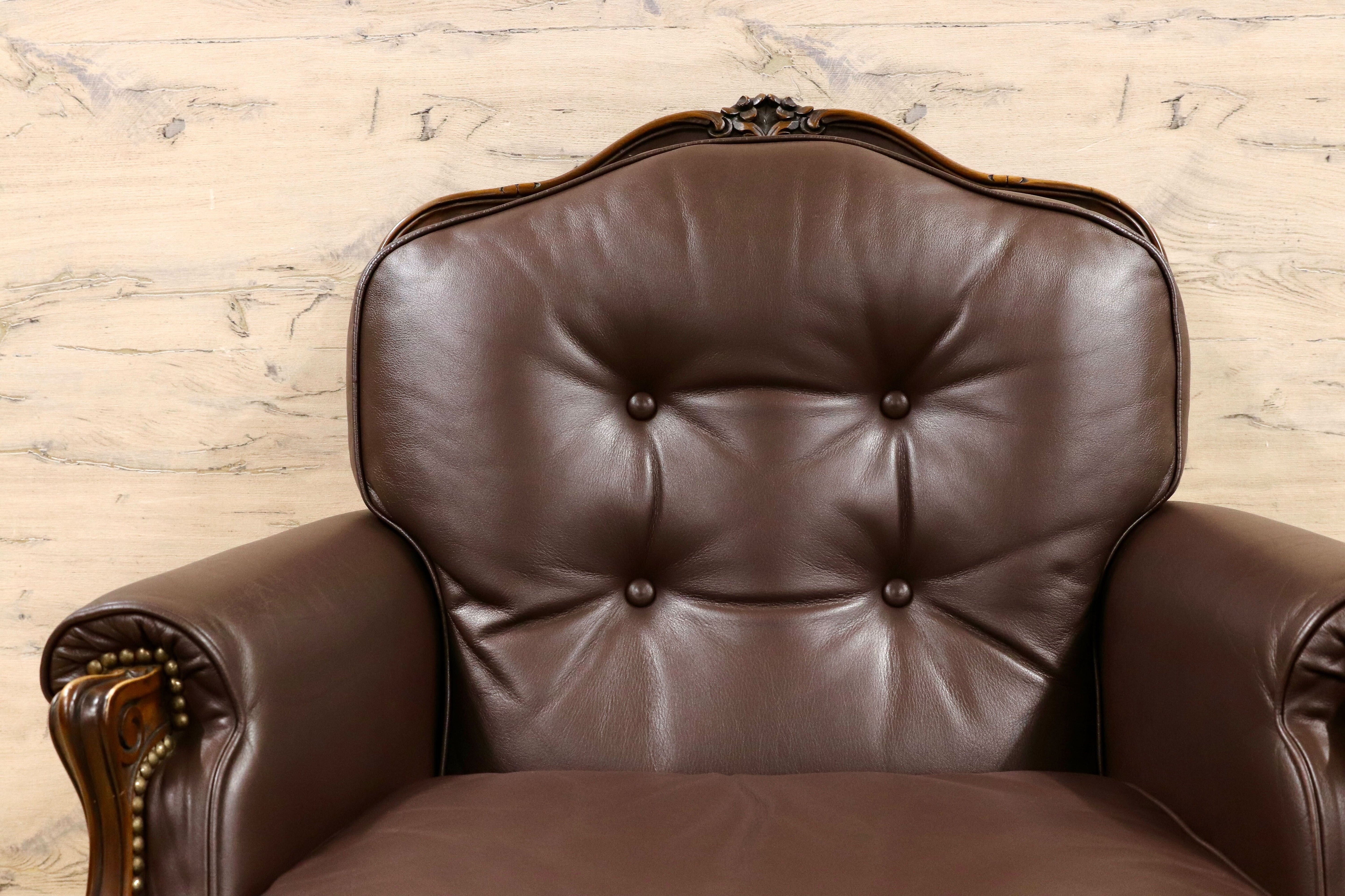 GMHH381B○domani / ドマーニ ルイXV カリモク最高峰 1人掛けソファ シングルソファ 本革 レザー ブラウン クラシック 稀少