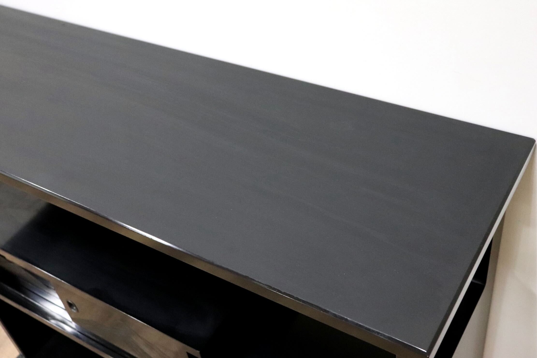 GMGF121○モリシゲ / MORISHIGE 有明 彫漆 飾り棚 茶棚 違い棚 和家具 黒漆 彫漆山 木立 香雲 伝統工芸品 IDC大塚家具 定価102万 展示品