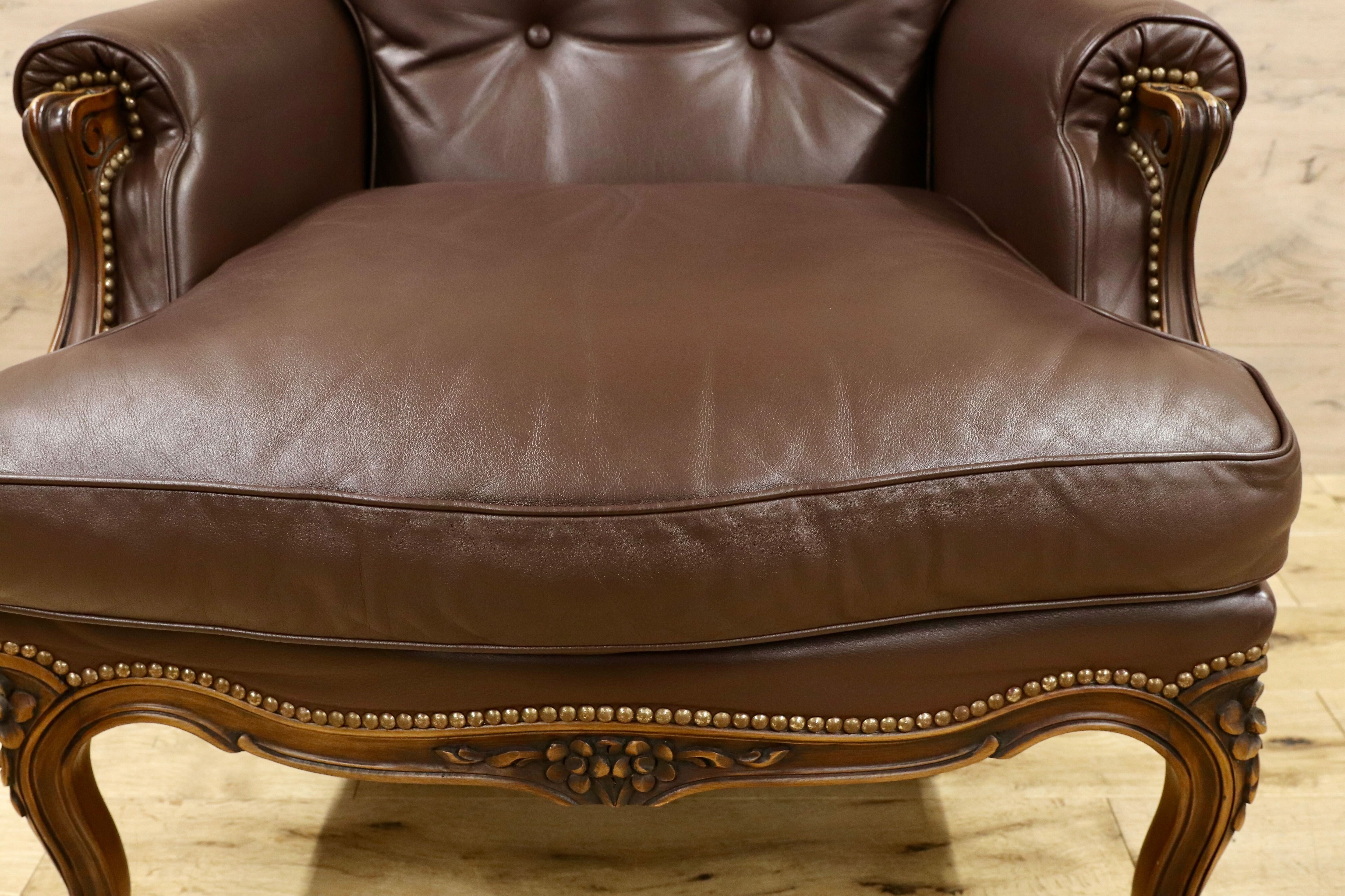 GMHH381B○domani / ドマーニ ルイXV カリモク最高峰 1人掛けソファ シングルソファ 本革 レザー ブラウン クラシック 稀少