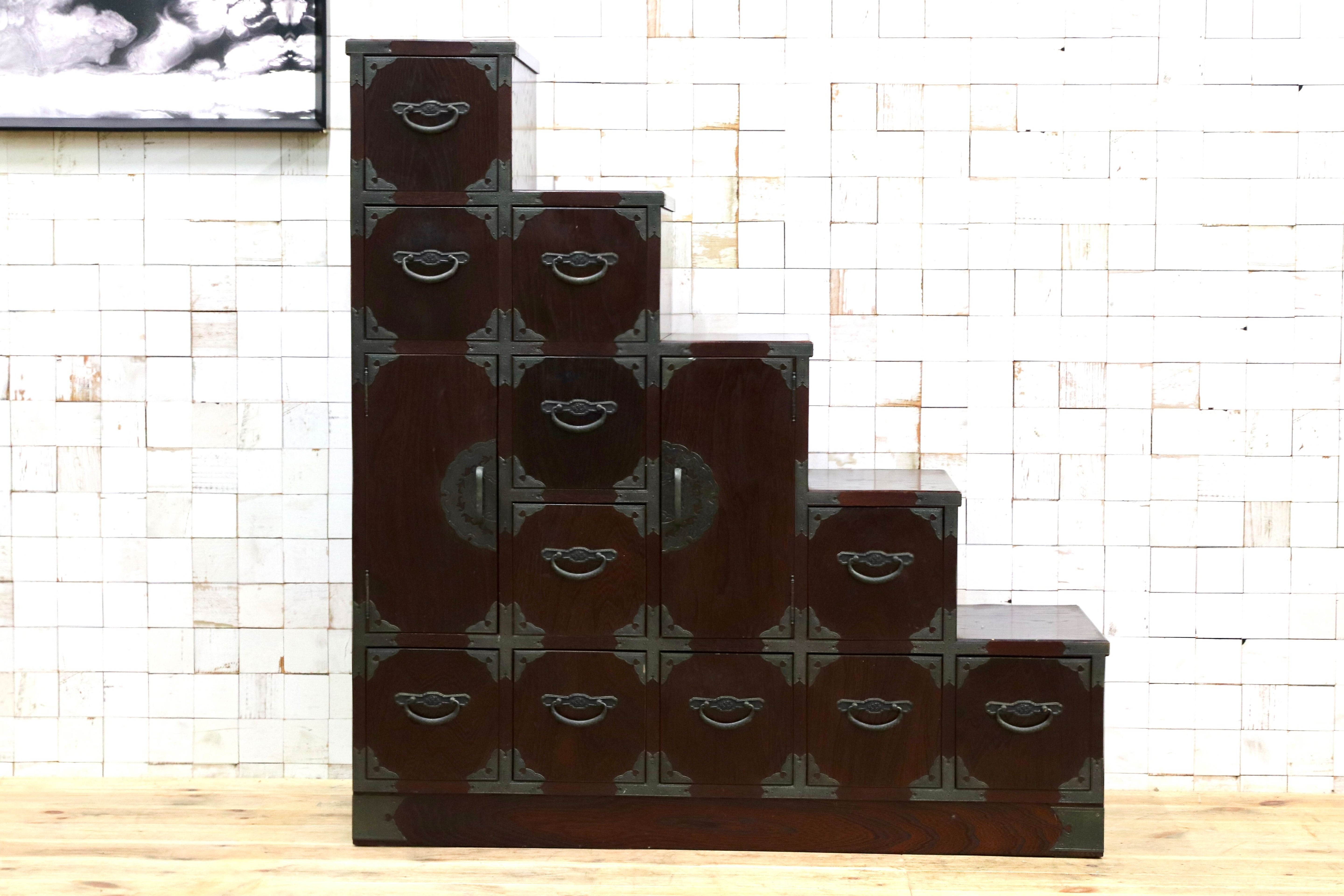 GMIS330○階段箪笥 和家具 レトロ アンティーク 時代箪笥 整理箪笥 民芸家具 タンス