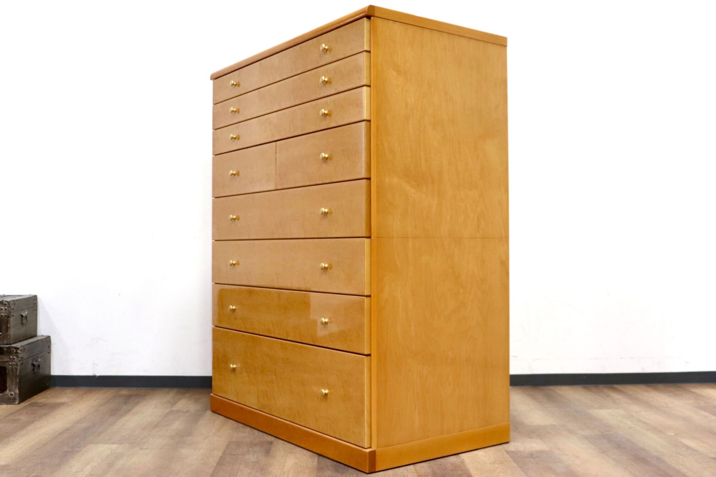 GMHH445B○府中木工 マルガリータ ハイチェスト 8段チェスト 洋服タンス 整理箪笥 チェスト タンス 桐 バーズアイメープル 最高級