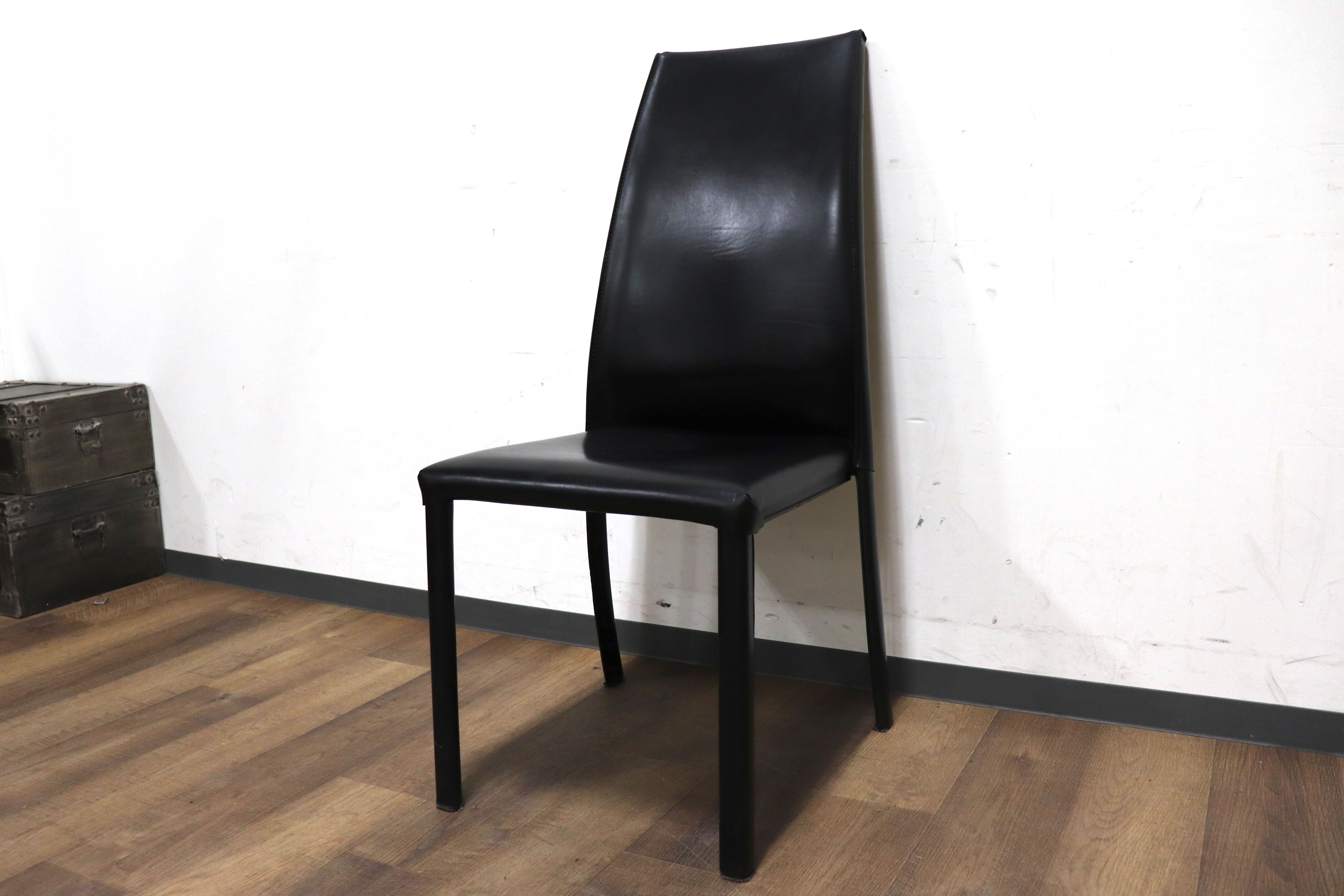 GMHN288B○FRAG / フラッグ LATINA ダイニングチェア アームレスチェア ハイバックチェア 椅子 ブラック 本革 イタリア製 検)カッテラン