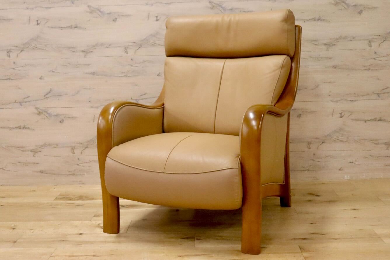 GMIK890A○karimoku / カリモク Direttore ディレトーレ 1人掛けソファ シングルソファ アームチェア 本革 ベージュ モダン 国産家具