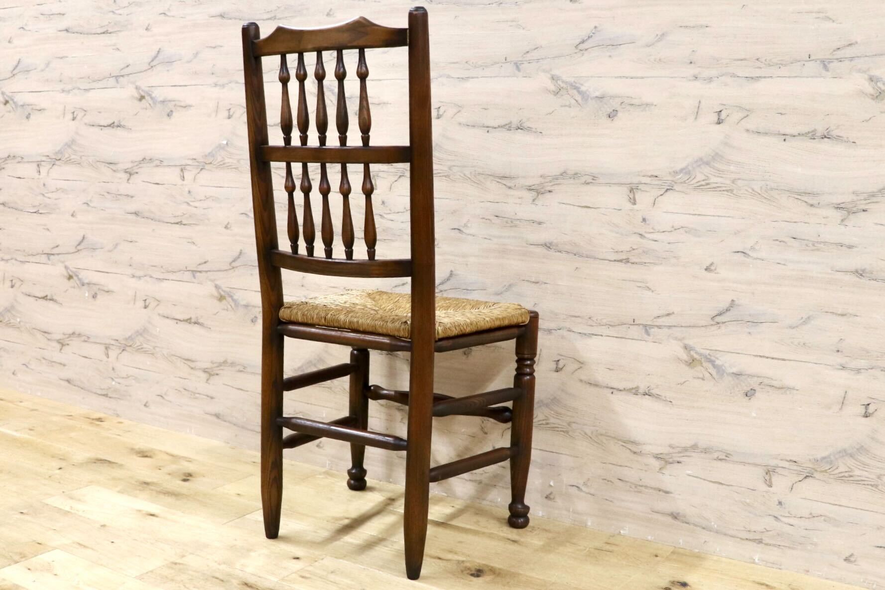 GMHS454A○英国 アンティーク スピンドルバック ダイニングチェア ラッシチェア 椅子 オーク無垢材 クラシック 輸入家具 在庫品