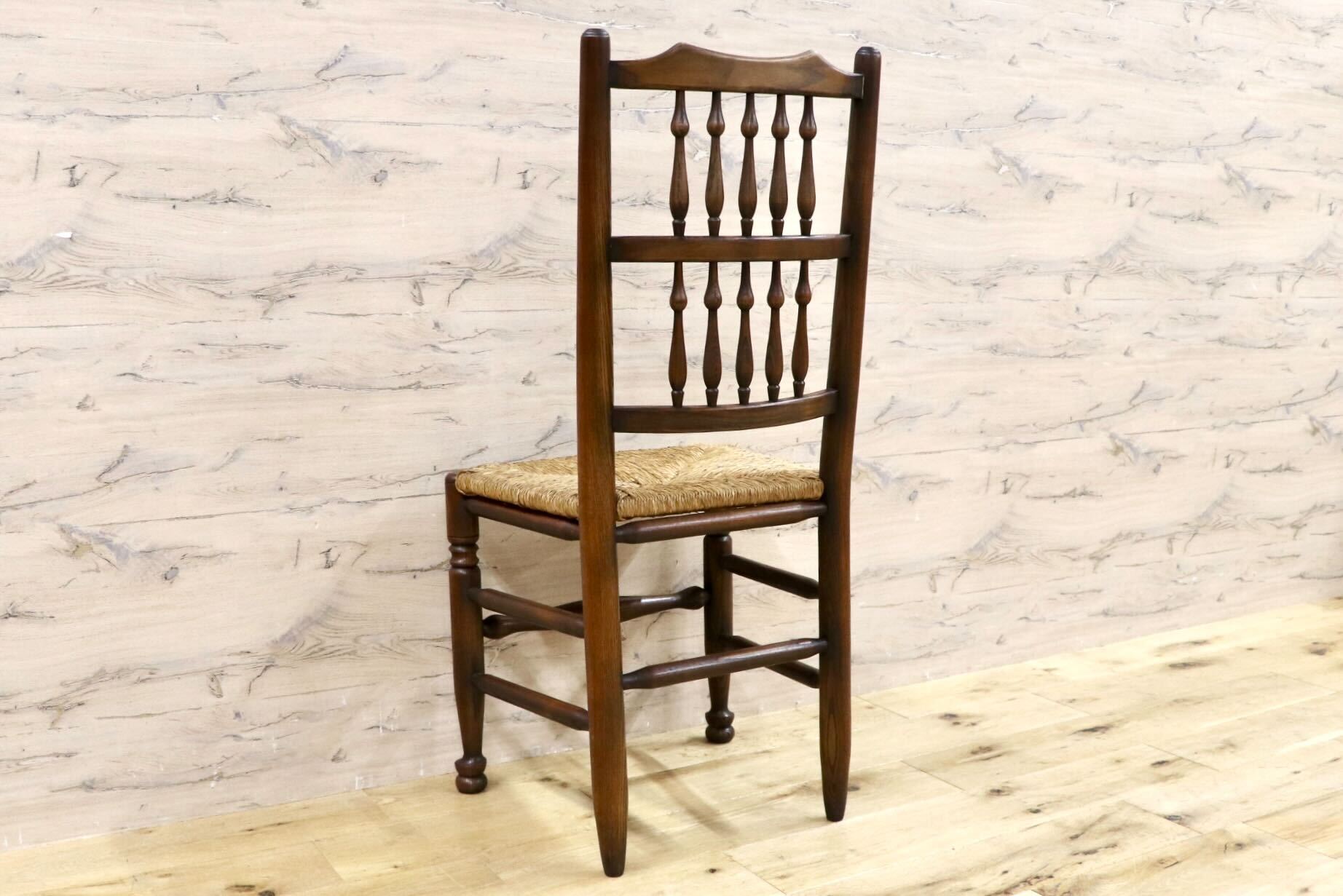 GMHS454A○英国 アンティーク スピンドルバック ダイニングチェア ラッシチェア 椅子 オーク無垢材 クラシック 輸入家具 在庫品