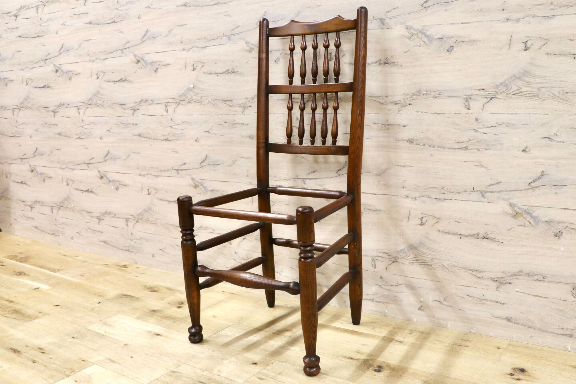 GMHS454A○英国 アンティーク スピンドルバック ダイニングチェア ラッシチェア 椅子 オーク無垢材 クラシック 輸入家具 在庫品