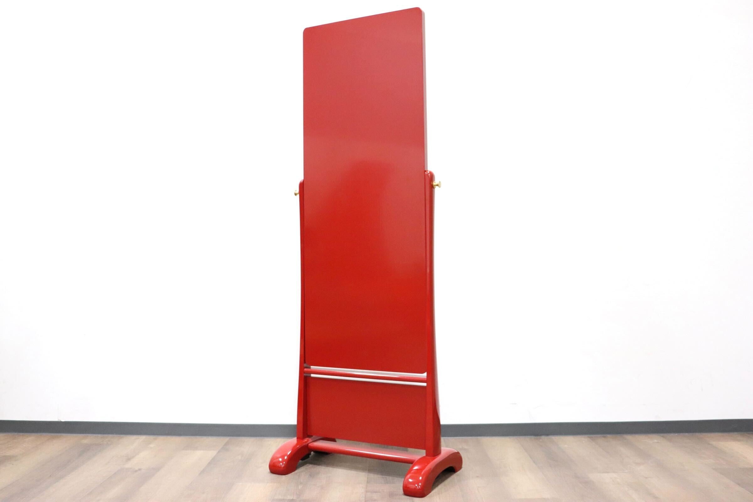 GMGF120○MATSUSO / 松創 秋草に朱 橘型 全身鏡 姿見 スタンドミラー 漆塗り 朱色 和モダン 府中家具 IDC大塚家具 定価約84万 展示品