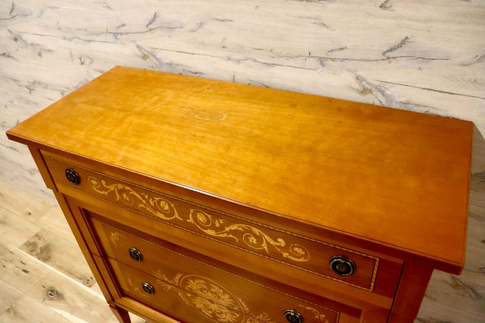 GMIK928○イタリア製 クラシック ヨーロピアン 3段チェスト 小物入れ 収納家具 サイドチェスト 輸入家具 西洋 アンティーク クラシック