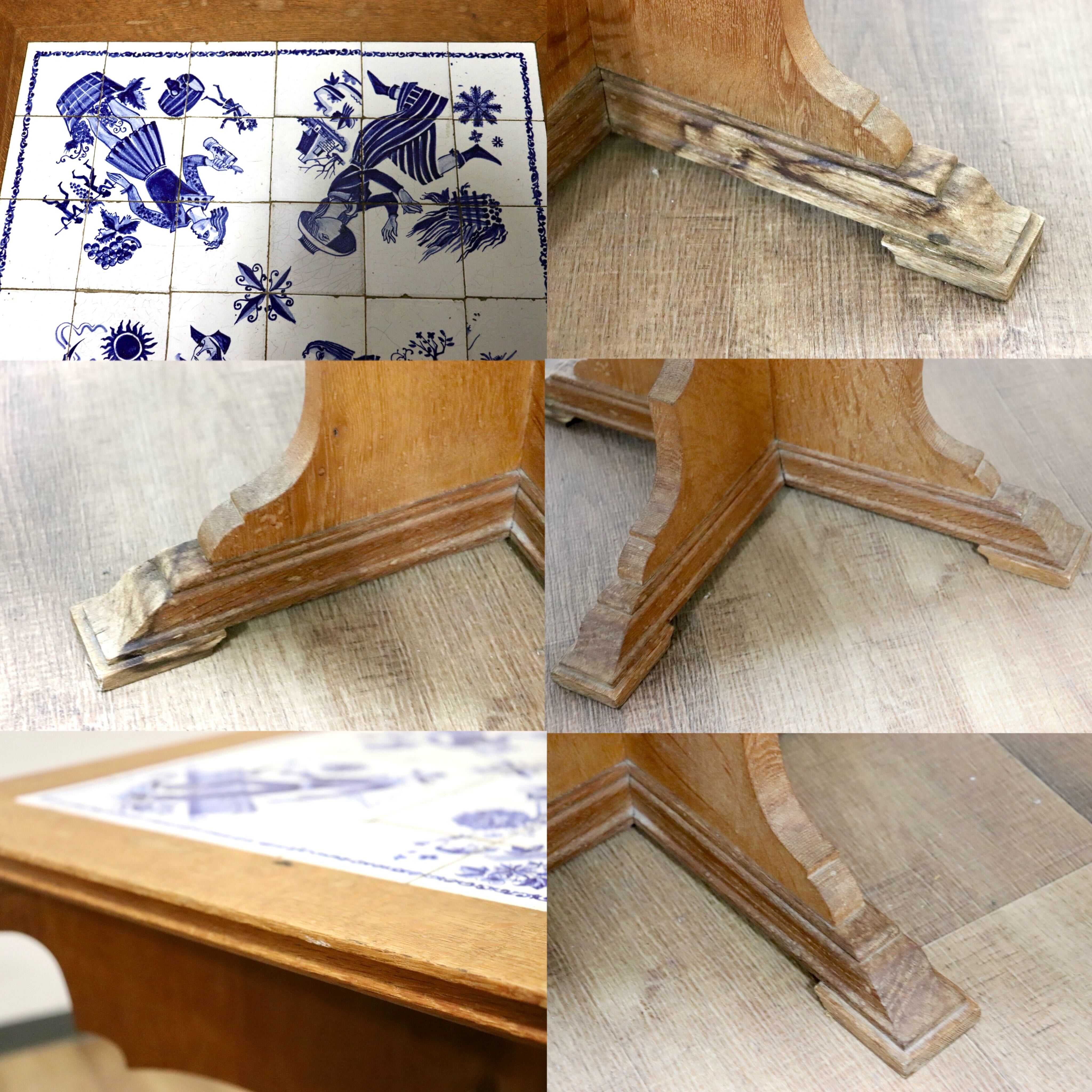GMHK226○オランダ Delft デルフト タイルトップ サイドテーブル コーヒーテーブル 花台 ダッチカントリー アンティーク ヴィンテージ